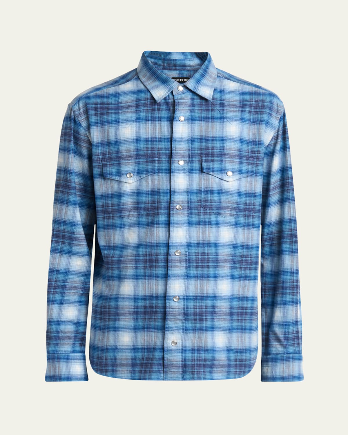 Tom Ford Men's Defused Check Slim Fit Western Shirt In Blue