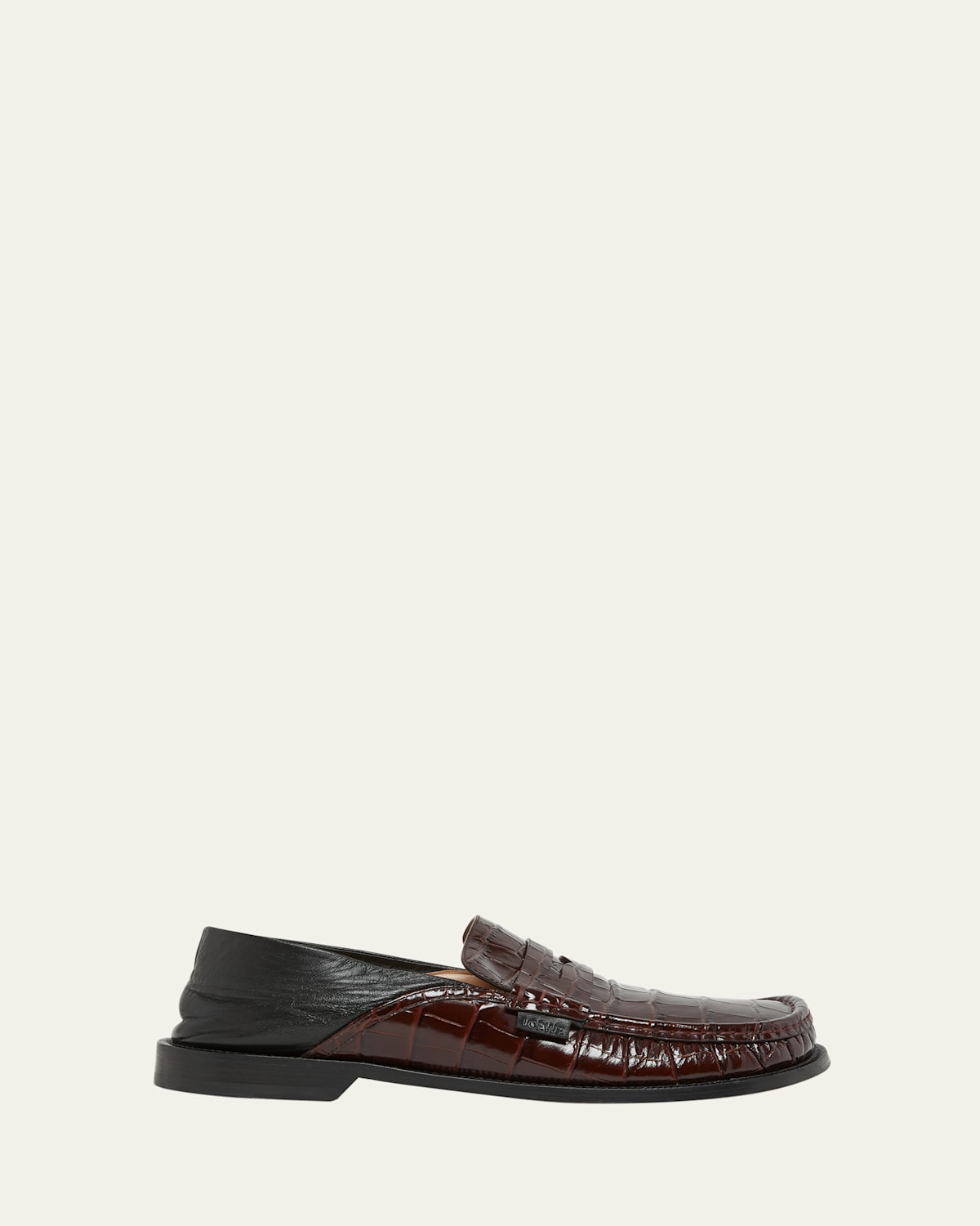 Loewe Men's Campo Croc-effect Collapsible-back Loafers In Burgundy