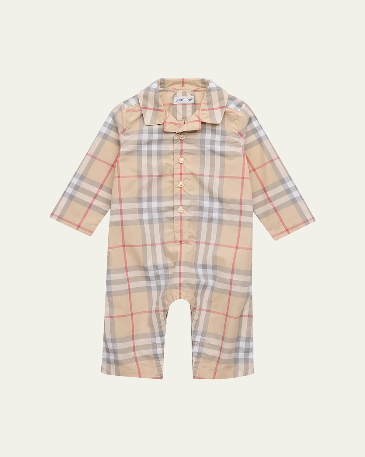 Kid's Andreas Long-Sleeve Cotton Check Coveralls, Size Newborn-18M
