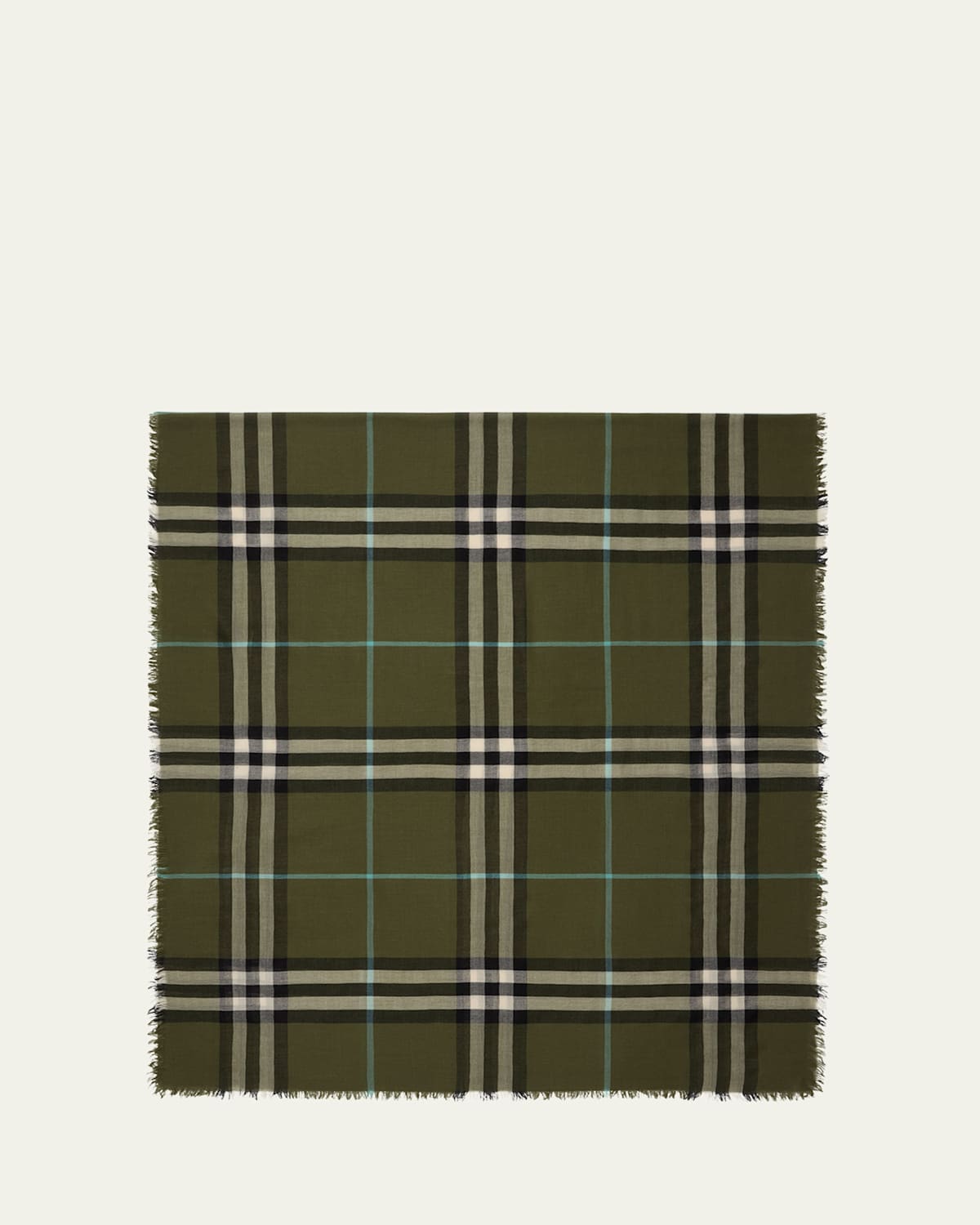 Burberry Giant Check Lightweight Wool Scarf In Green