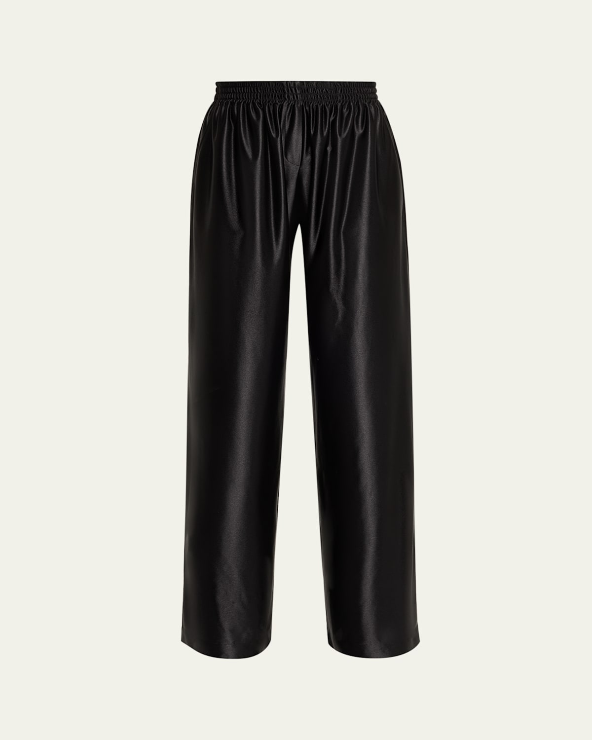 Marie Adam-leenaerdt Chic Satin Wide-leg Pull-on Tracksuit Pants In Black