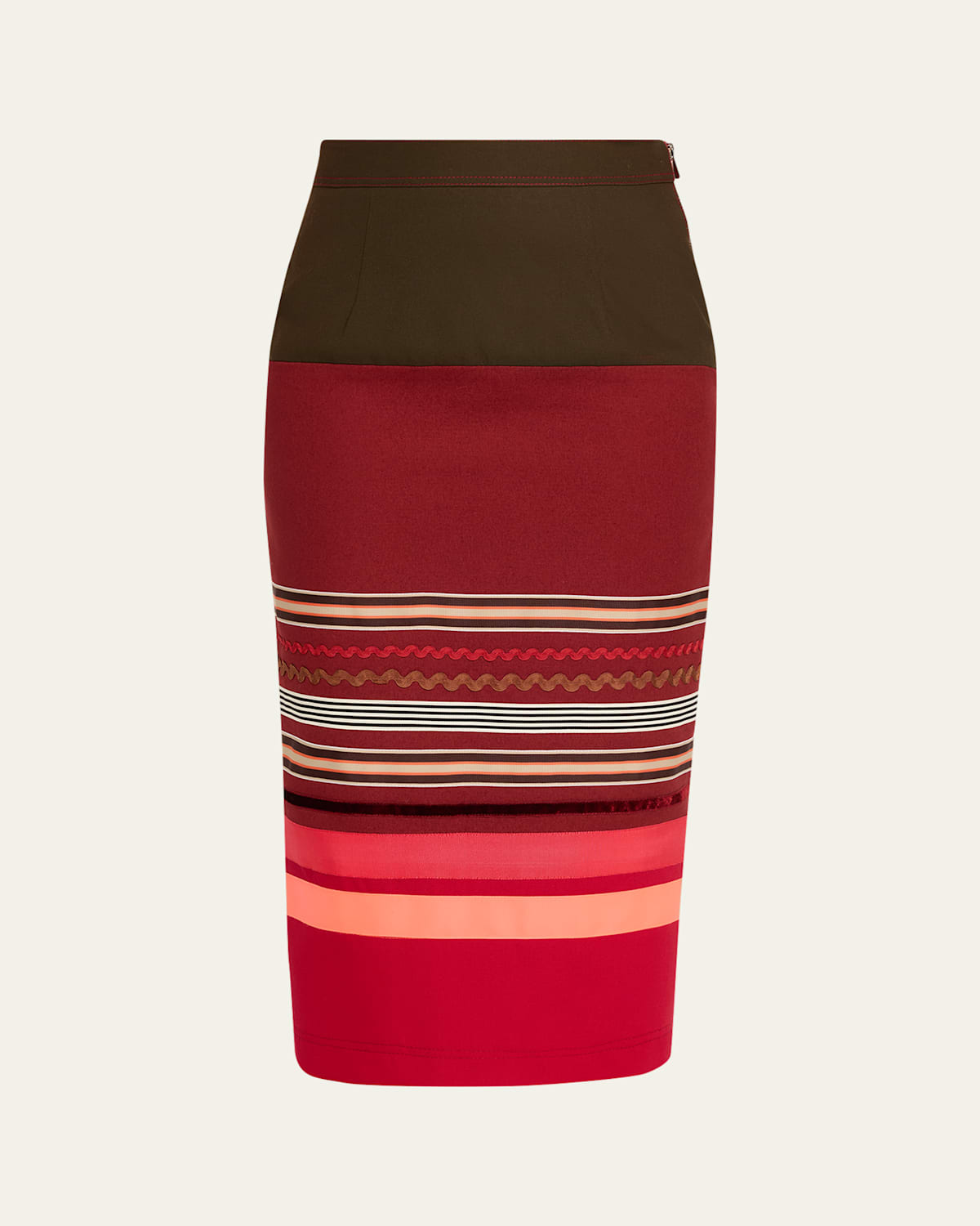 Christopher John Rogers Embroidered Colorblock Midi Pencil Skirt