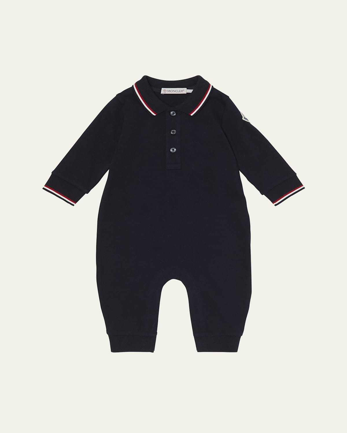 Moncler Kids' Boy's Long-sleeve Stretch Cotton Polo Romper