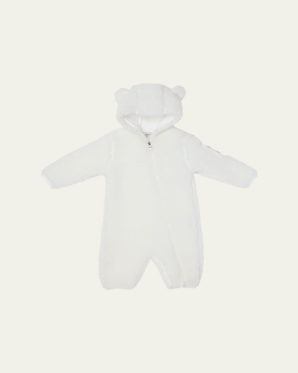 Moncler Boy's Teddy Ear Hood Zip-front Romper In White