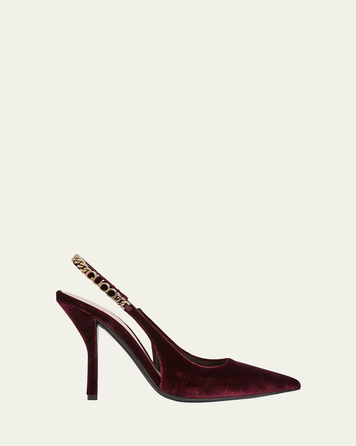Gucci Signoria Nady Velvet Logo Chain Slingback Pumps In Purple