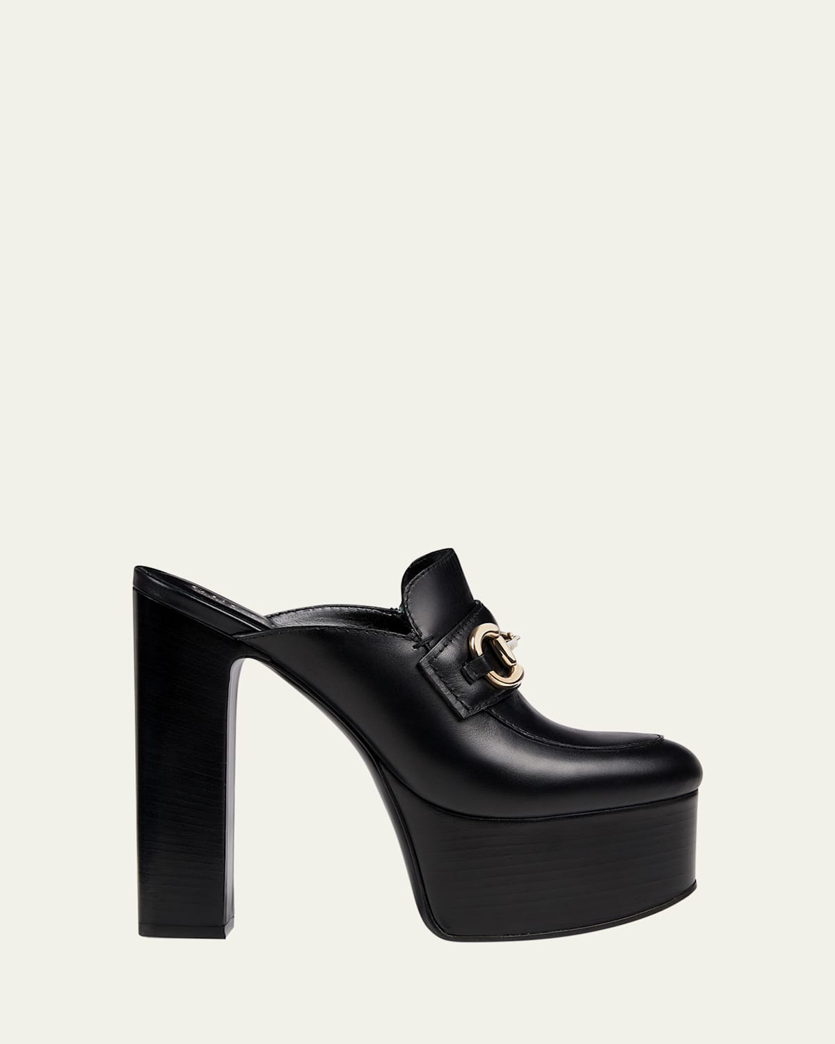 Gucci Leather Horsebit 1955 Platform Mules In Black