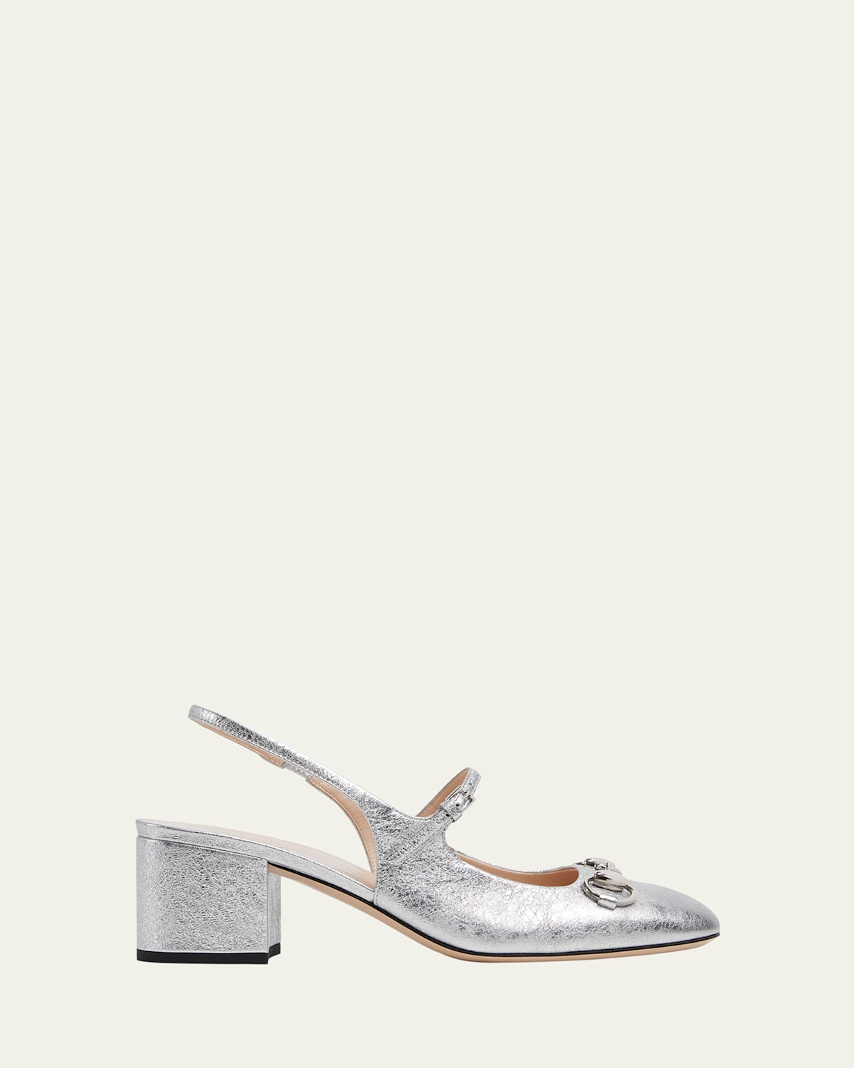 Gucci Metallic Galassia Leather Lady Horsebit Slingback Pumps