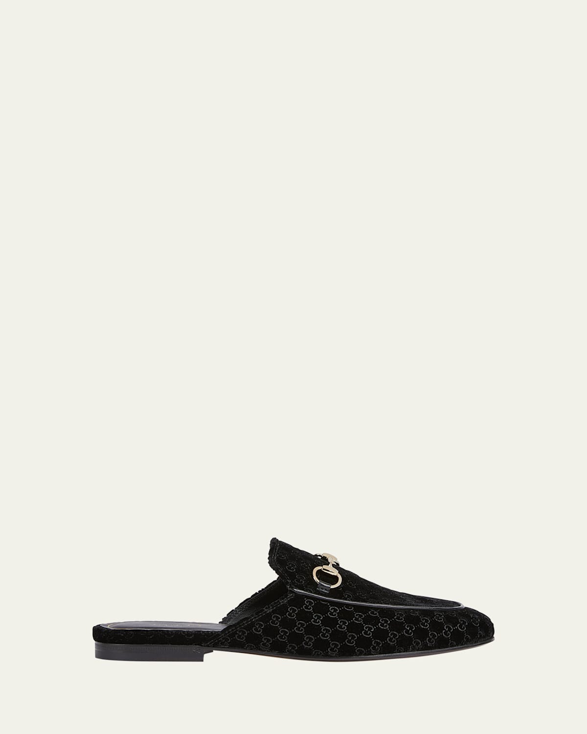 Gucci Nady Mini Gg Velvet Princetown Mules In Black