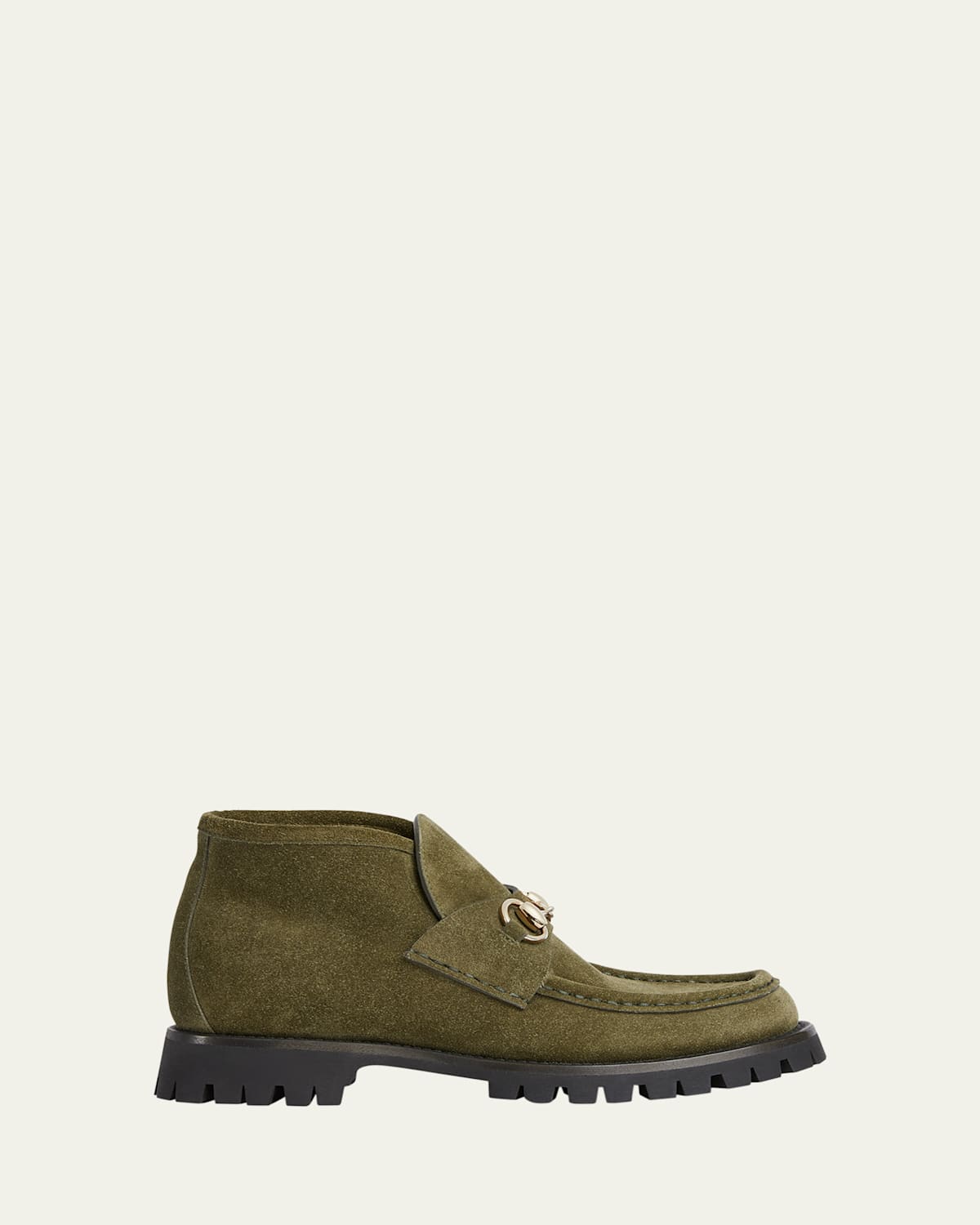 Gucci Sylke Suede Horsebit Booties In Green
