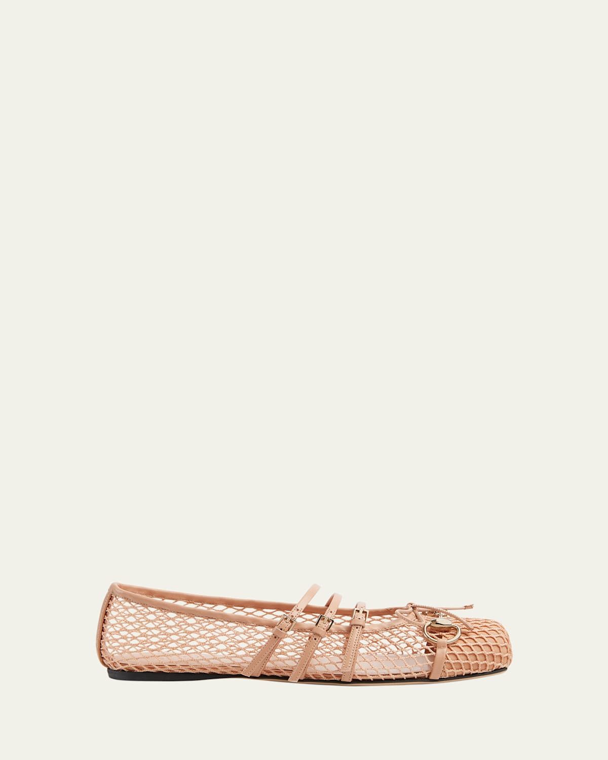 Gucci Net Nappa Triple-strap Horsebit Ballerina Flats In Pink