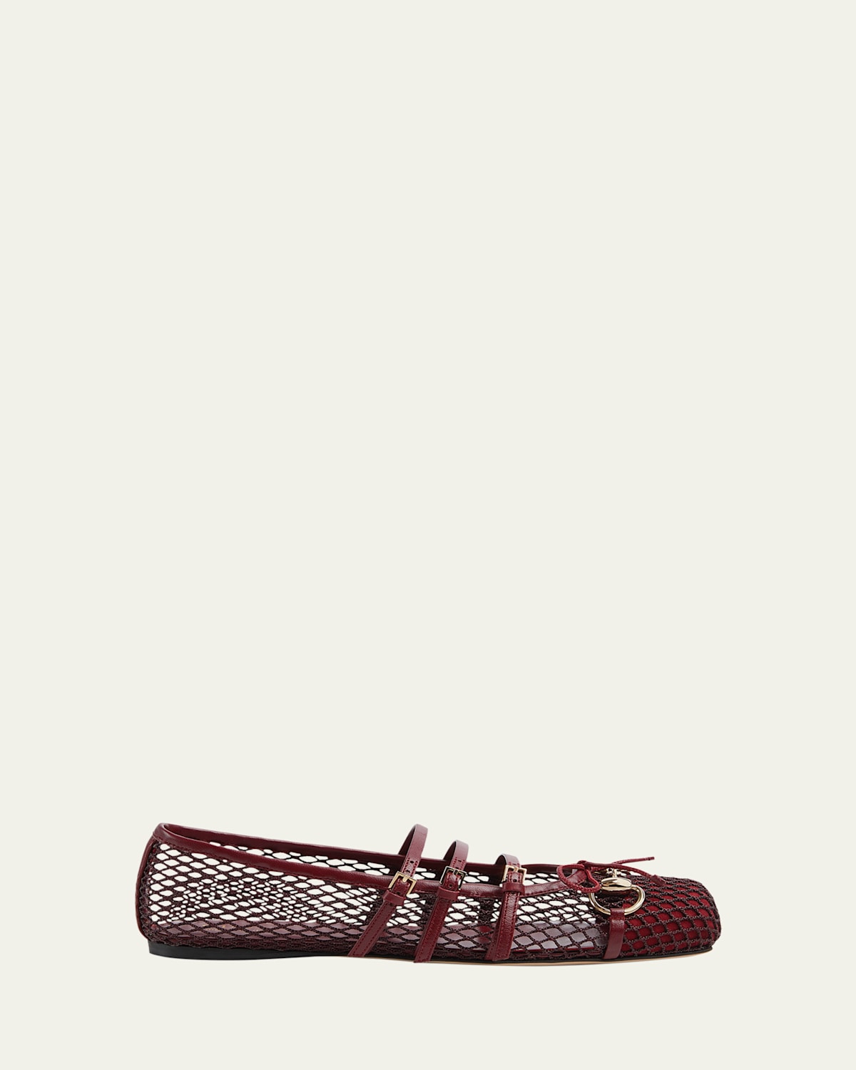 Gucci Net Nappa Triple-strap Horsebit Ballerina Flats In Brown