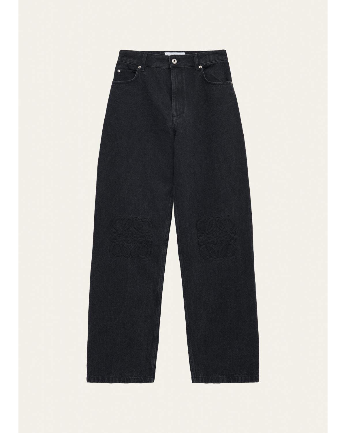 Tonal Anagram Baggy Wide-Leg Jeans