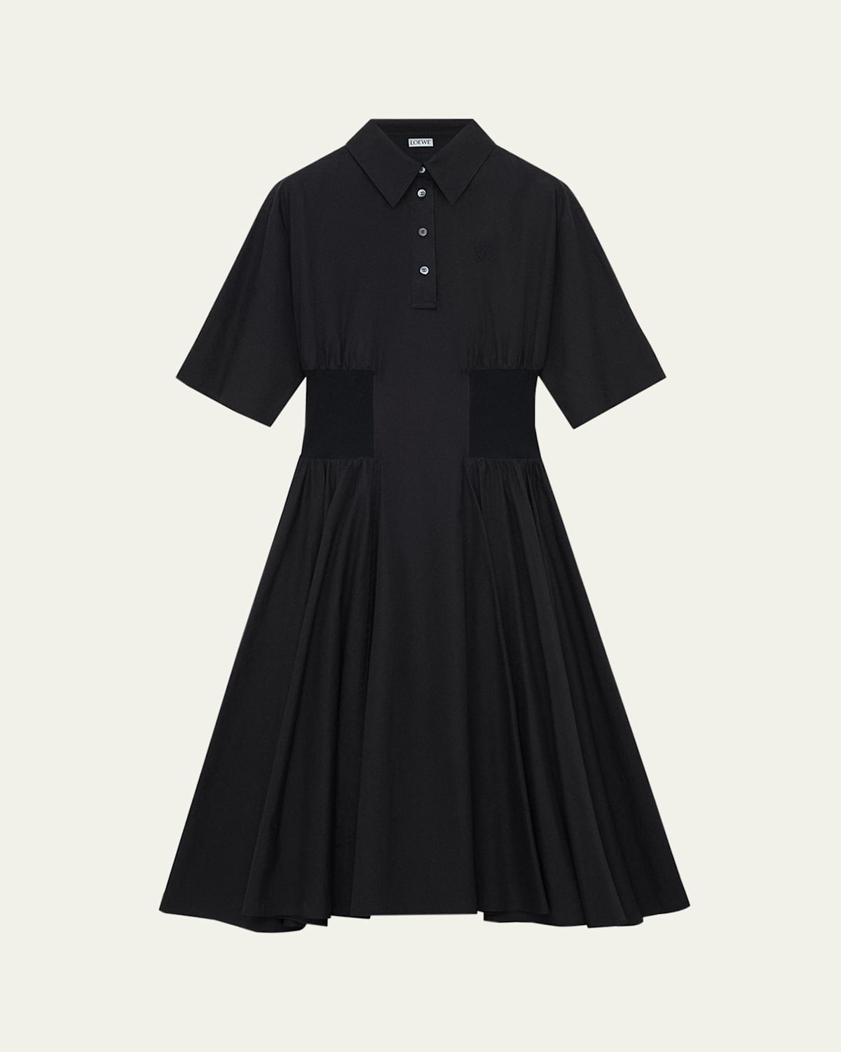 Loewe Short-sleeve Cinched-waist Poplin Midi Shirtdress In Black