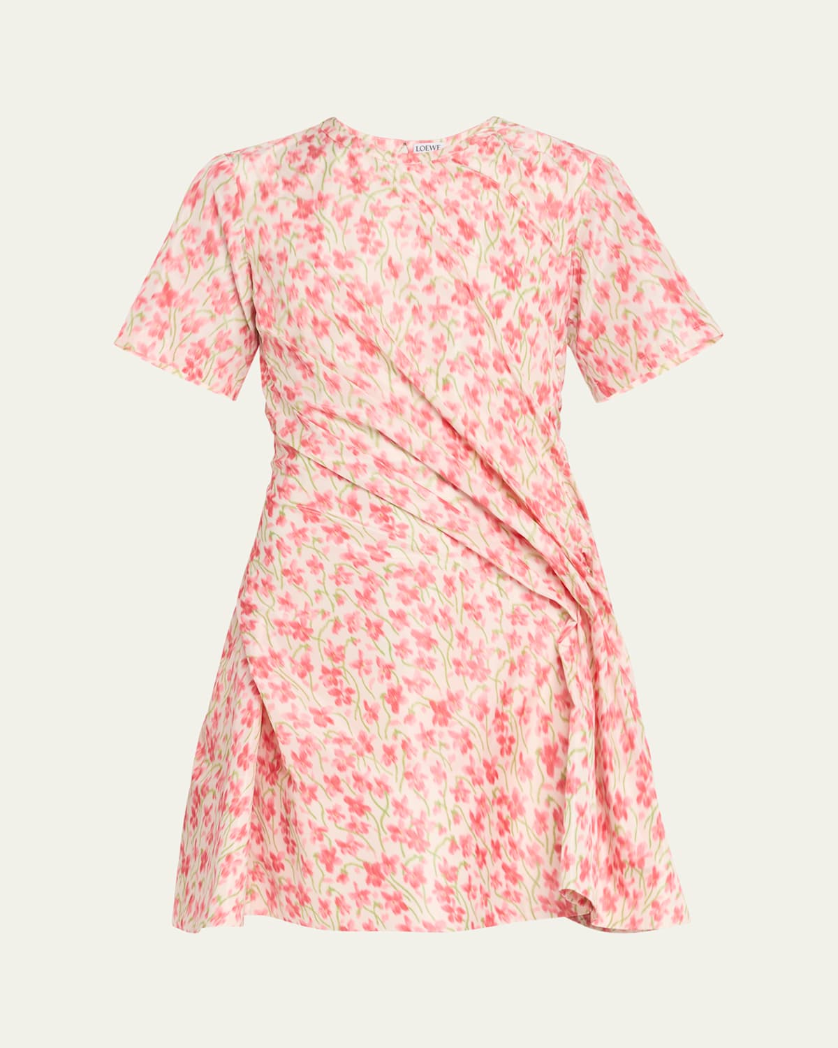 Loewe Floral-print Short-sleeve Twisted Mini Dress