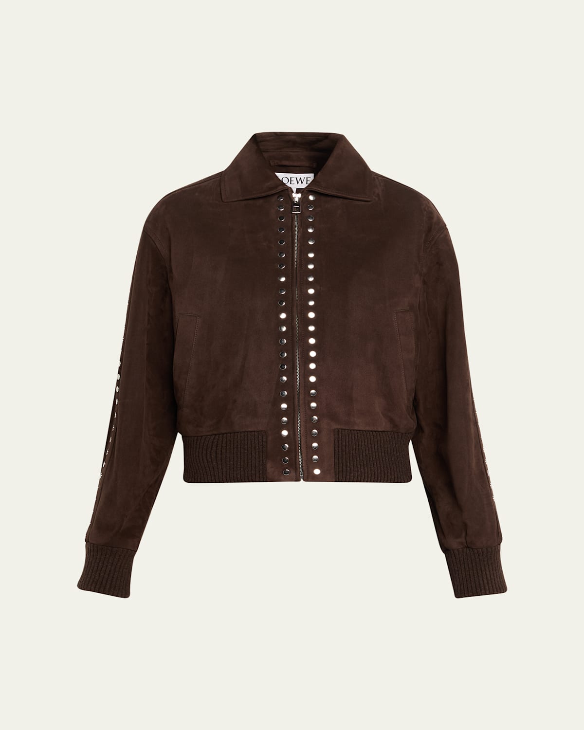 Loewe Studded Suede Bomber Jacket In Brown