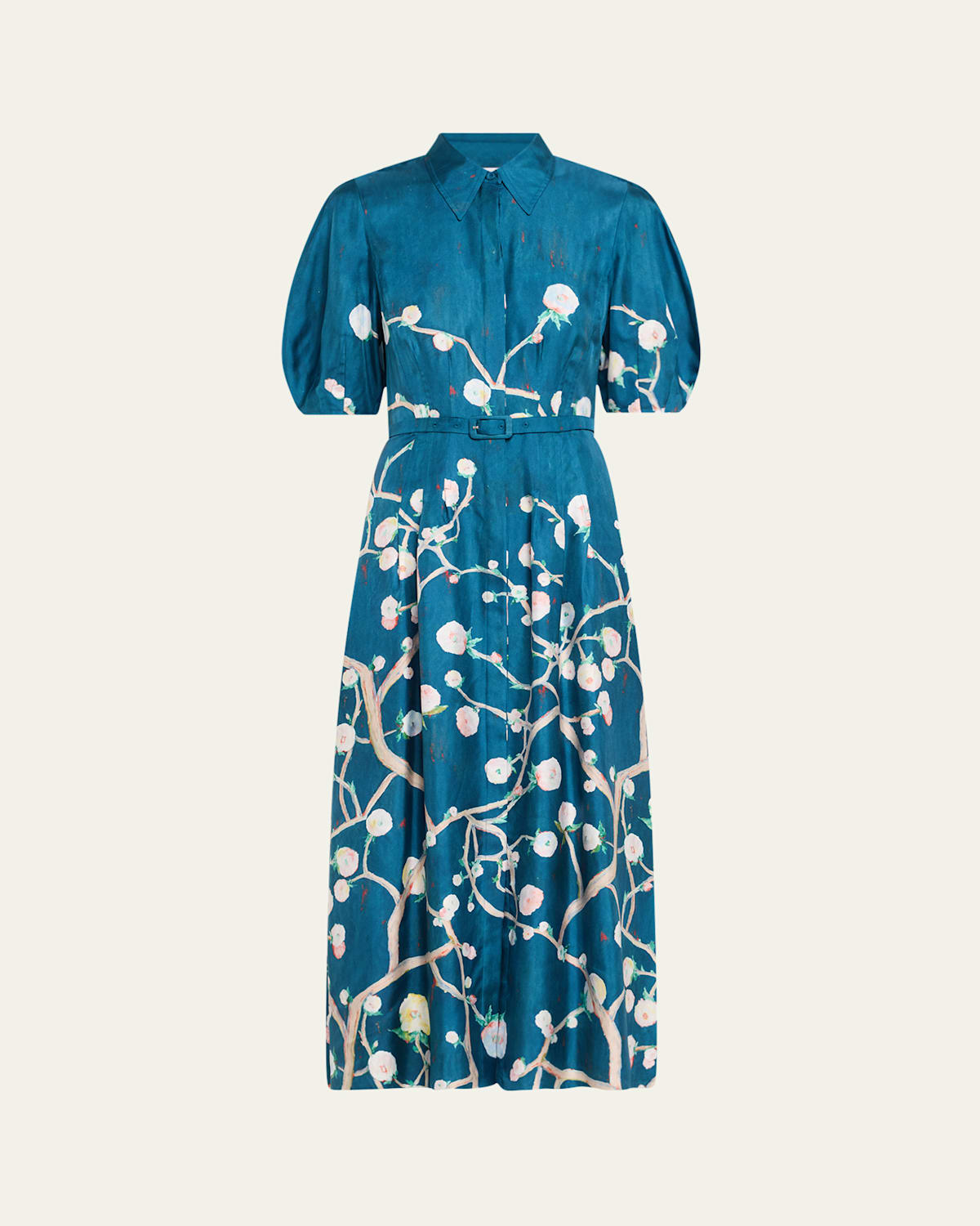 Maude Floral Pleated Midi Shirtdress With Belt