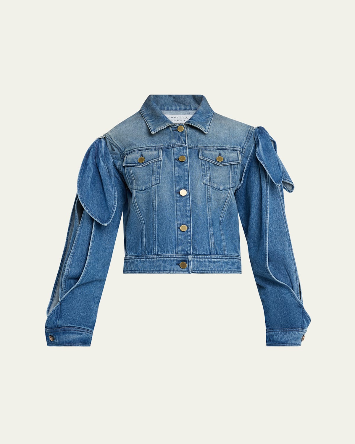 Gabriela Hearst Briella Tie Slit-sleeve Denim Jacket In Blue