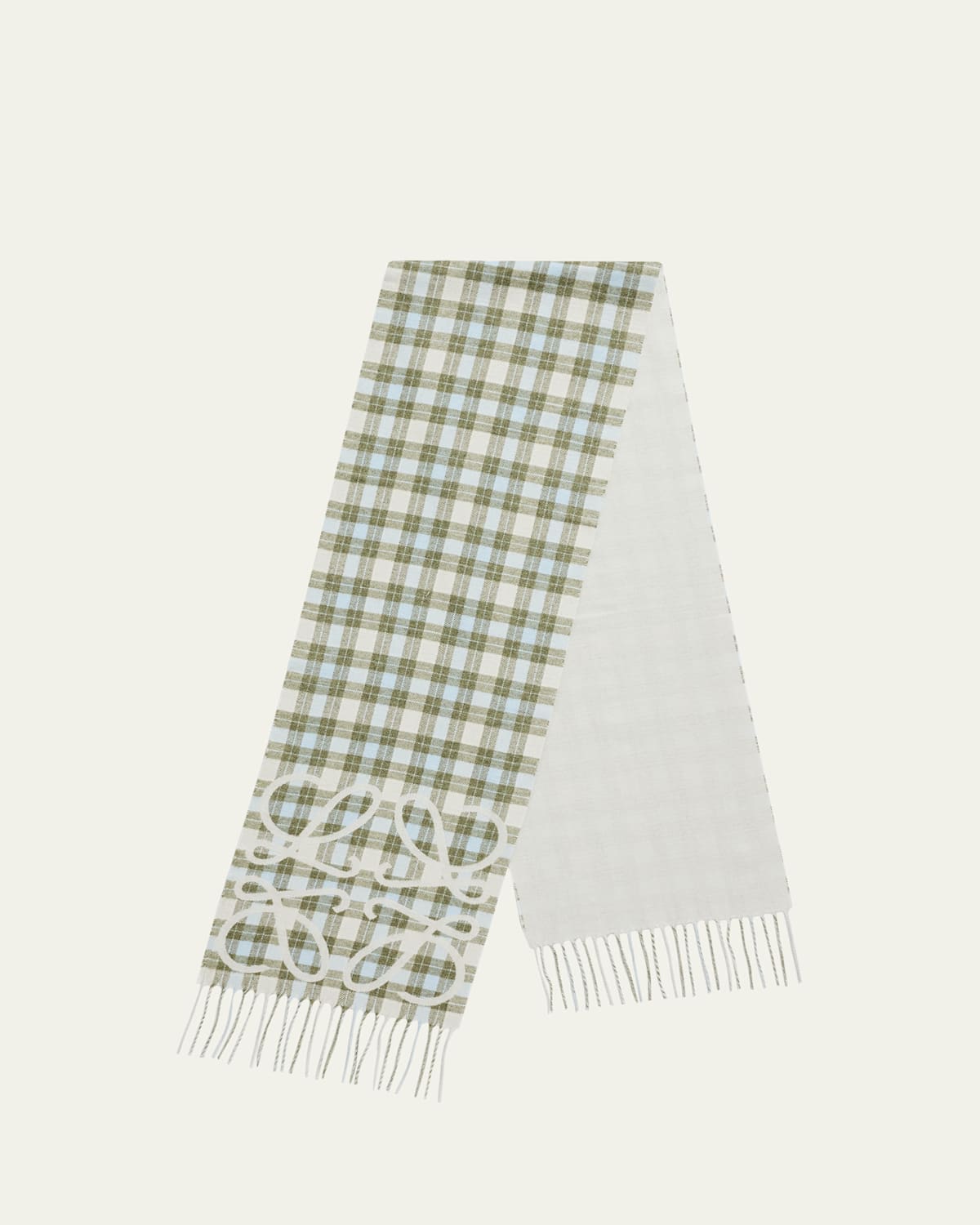 Loewe Check Anagram Silk-cashmere Scarf In Green