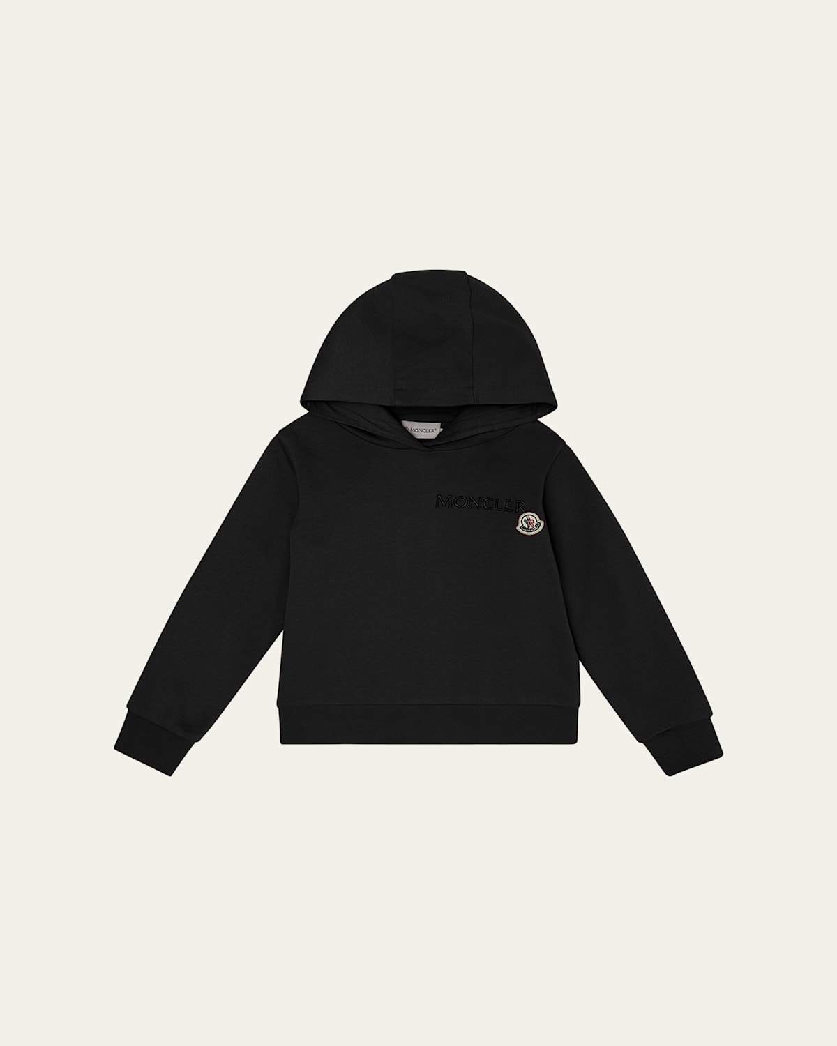 Moncler Girl's Embroidered Logo Applique Hoodie In Black