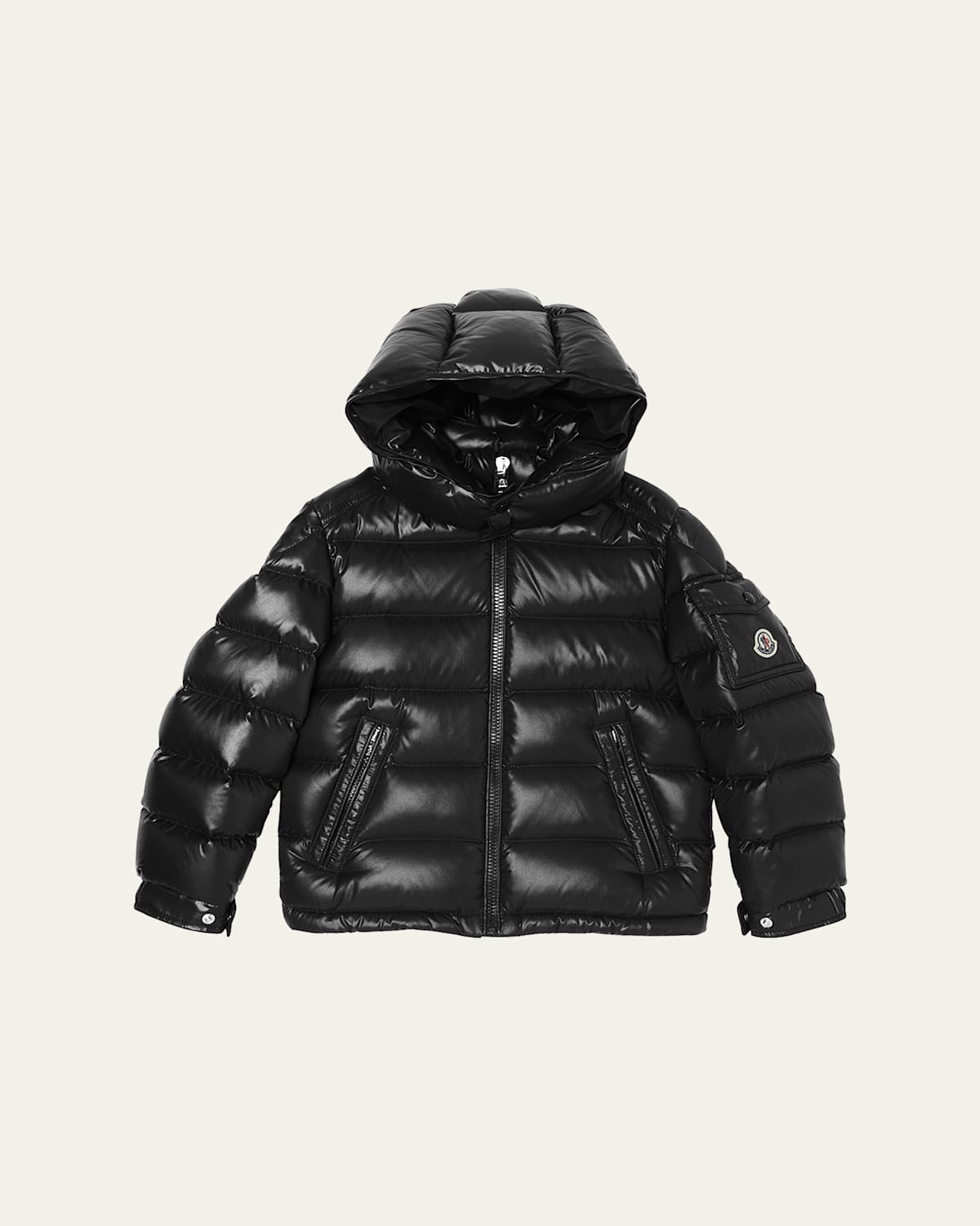 Moncler Boy's Maya Hooded Short Down Jacket In Black