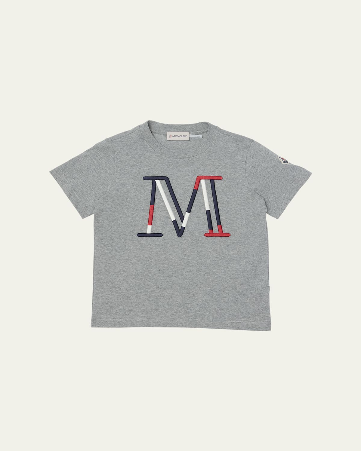 Moncler Kids' Boy's Tricolor Logo Embroidery Short-sleeve T-shirt In Gray