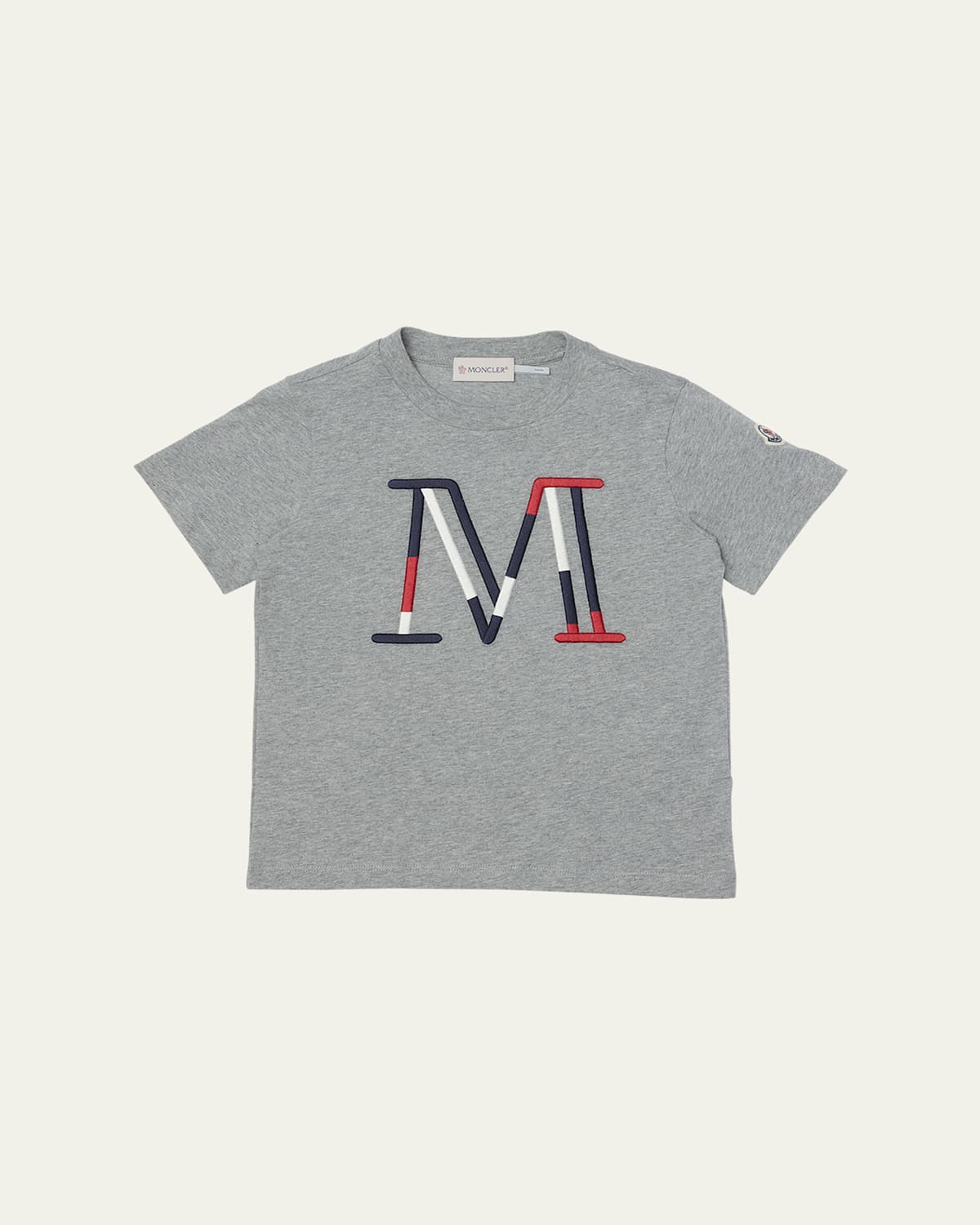 Moncler Kids' Boy's M Logo Embroidery Short-sleeve T-shirt In Gray