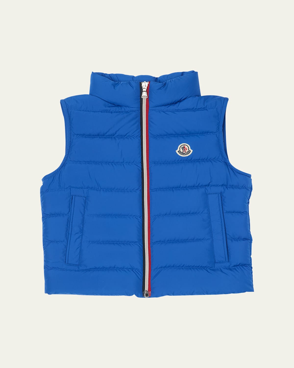 Moncler Kids' Boy's Ertavete Tricolor-trim Down Vest In Blue