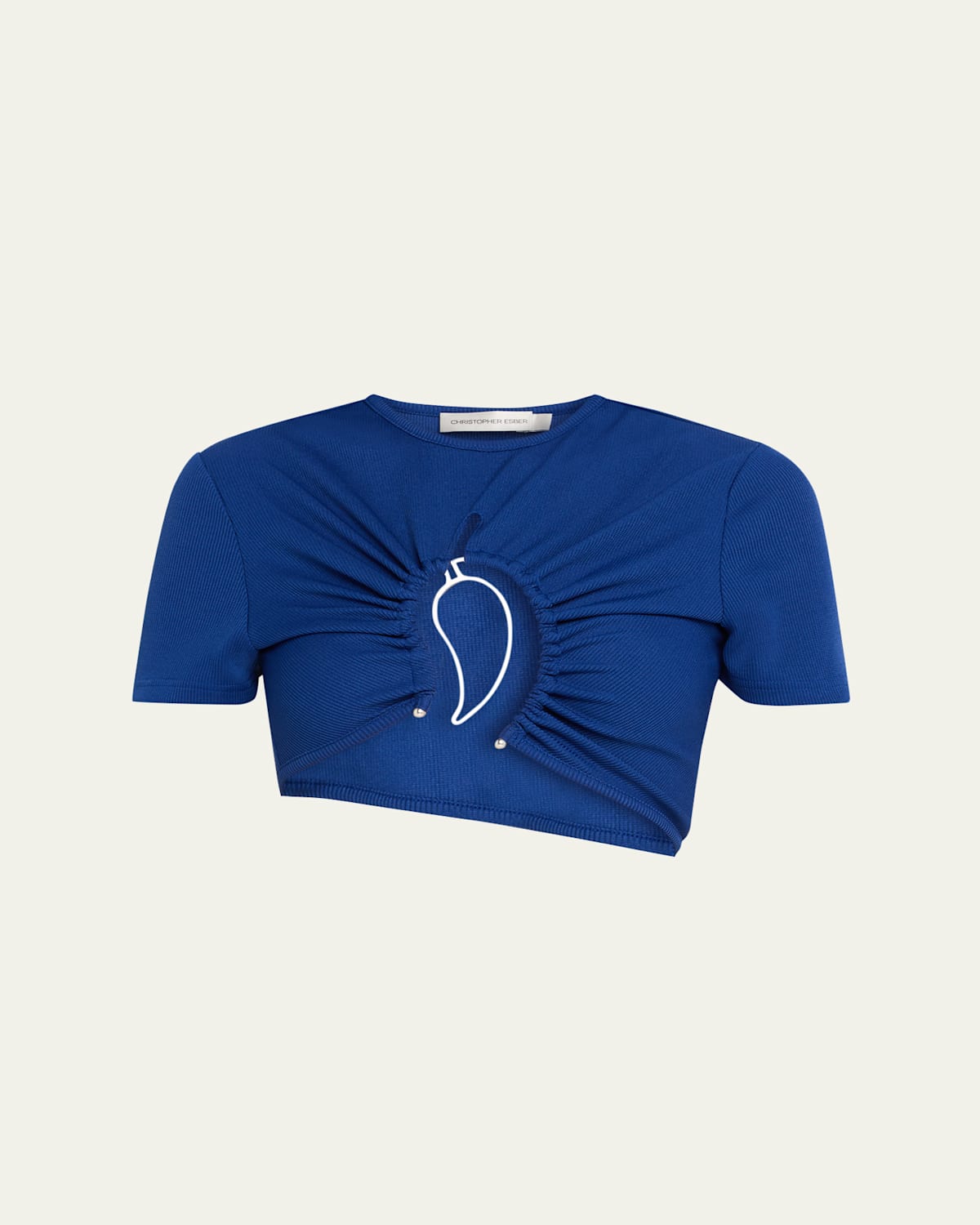 Christopher Esber Cut-out Jersey Cropped T-shirt In Blue