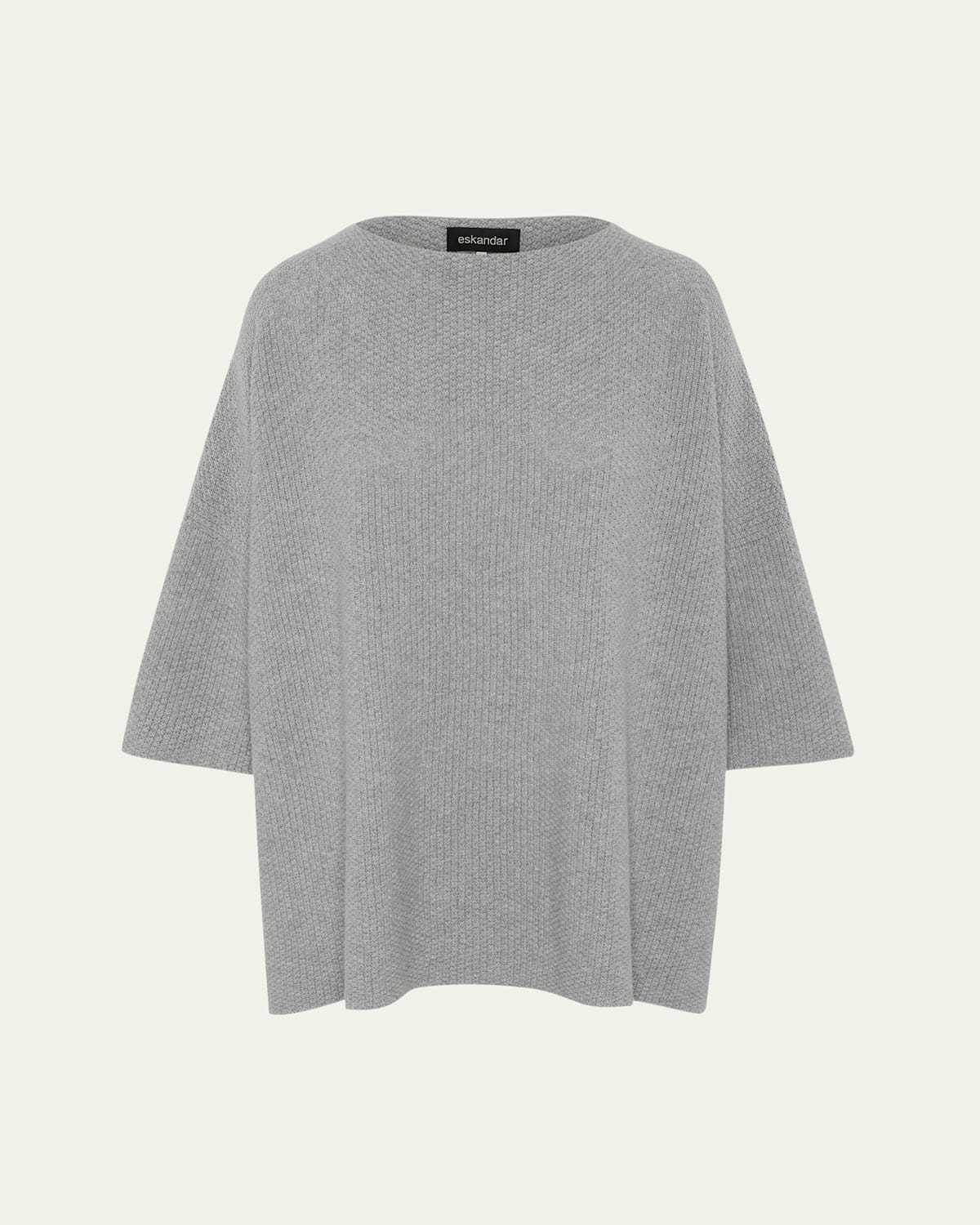 Eskandar Slash-neck 3/4-sleeve Sweater With Slits (long Plus Length) In Silver