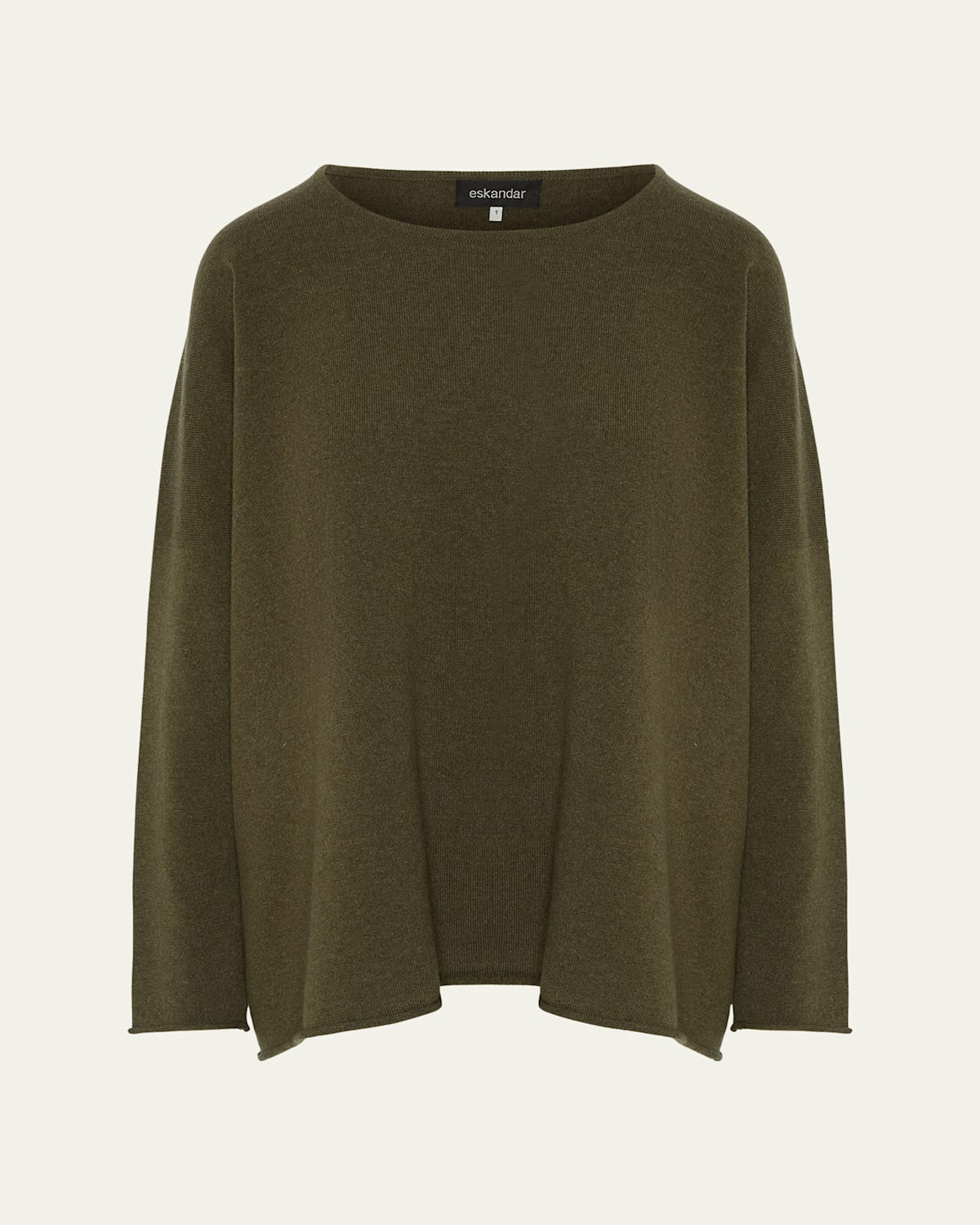 Eskandar Slim-sleeve Raw-edge Bateau-neck Sweater (mid Plus Length) In Green