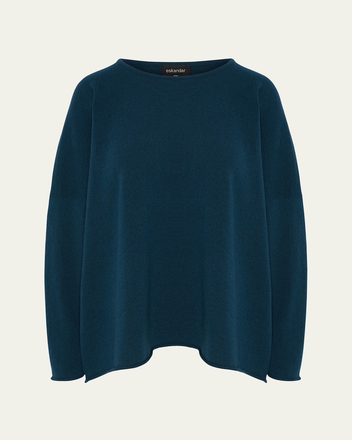 Eskandar Slim-sleeve Raw-edge Bateau-neck Sweater (mid Plus Length) In Blue