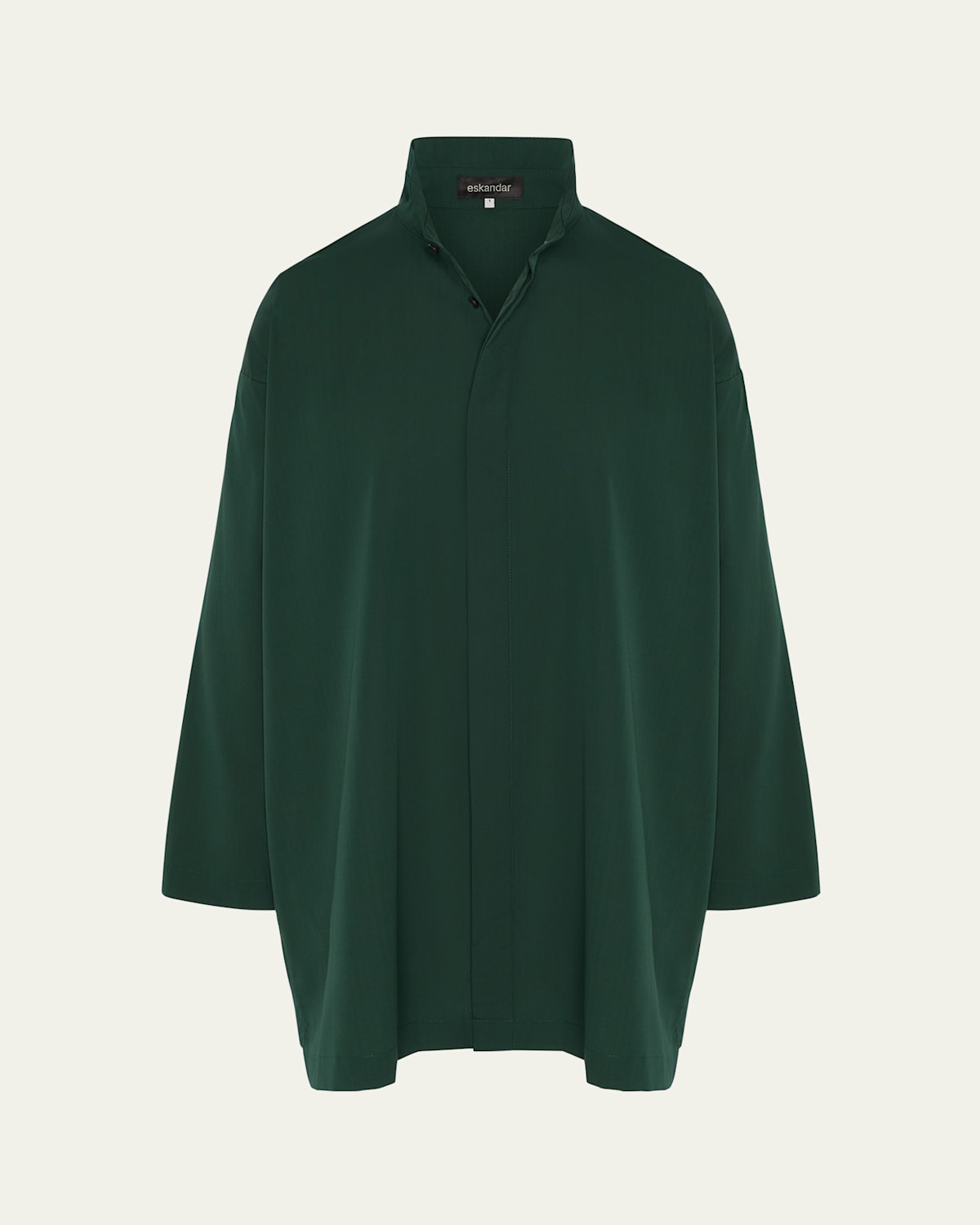 Eskandar Slim A-line Shirt With Double Stand-collar And Stepped Insert (long Plus Length) In Green
