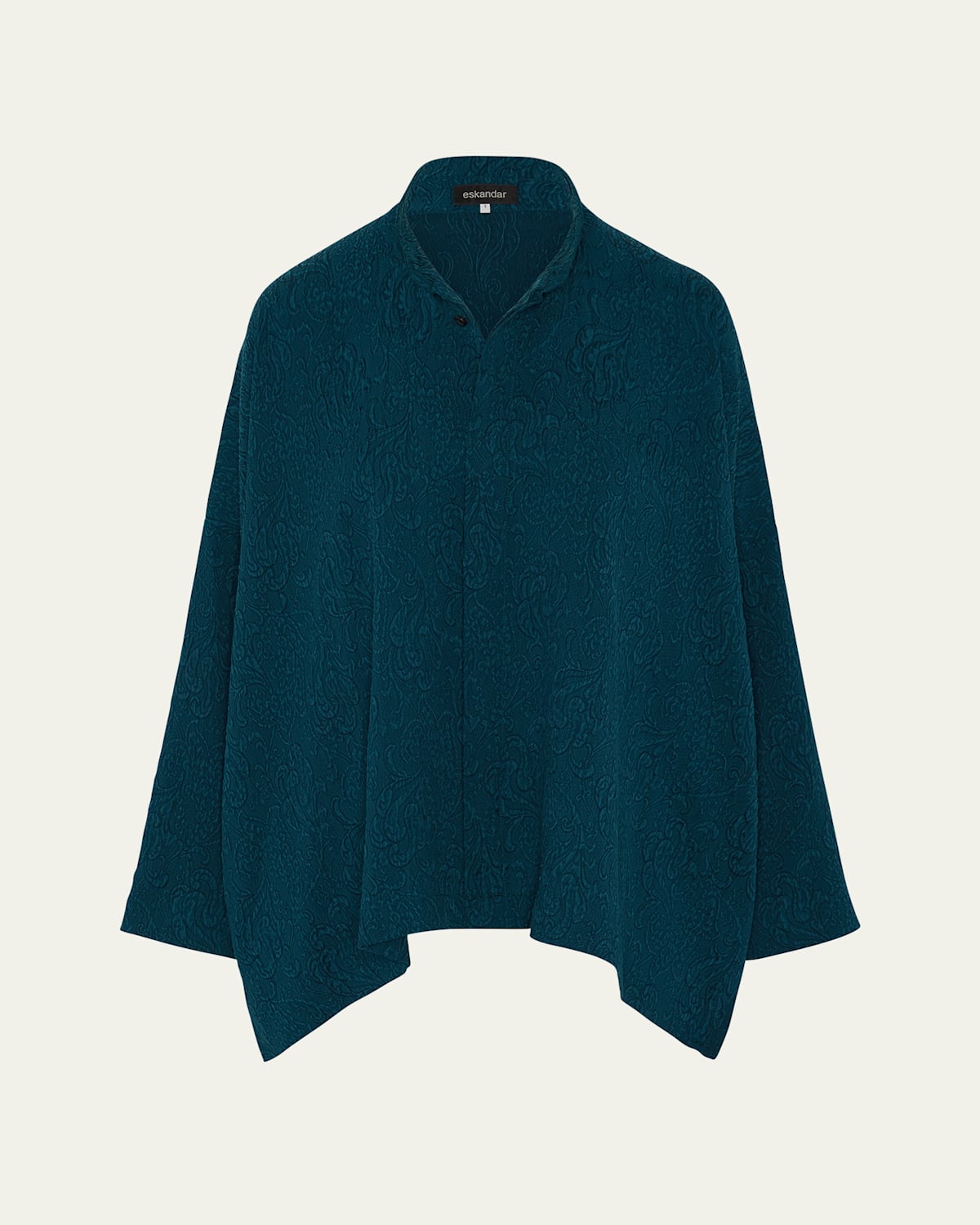Eskandar Wide Longer-back Double Stand Collar Shirt (mid Plus Length) In Green