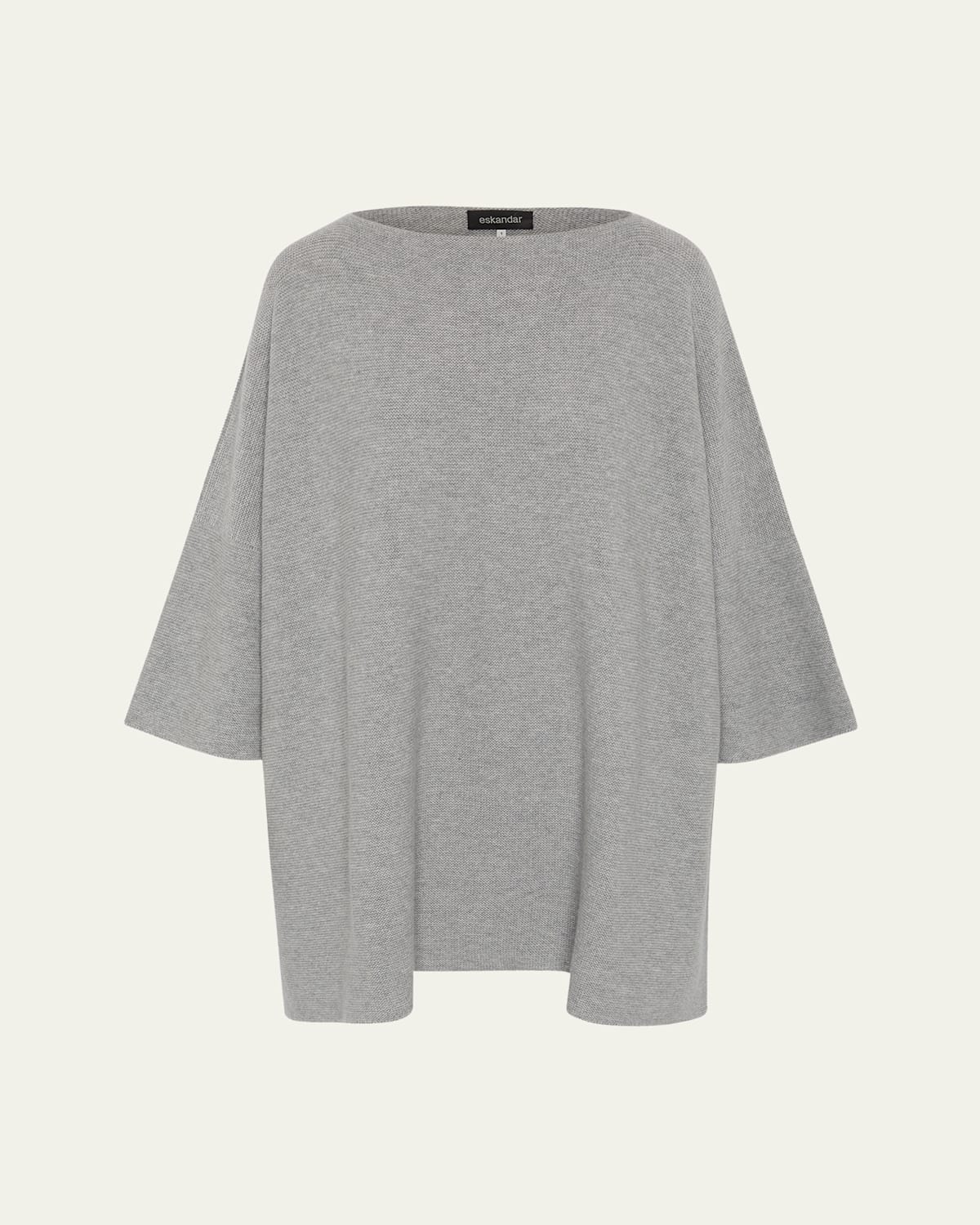 Eskandar Slash-neck 3/4-sleeve Sweater With Slits (long Plus Length) In Silver