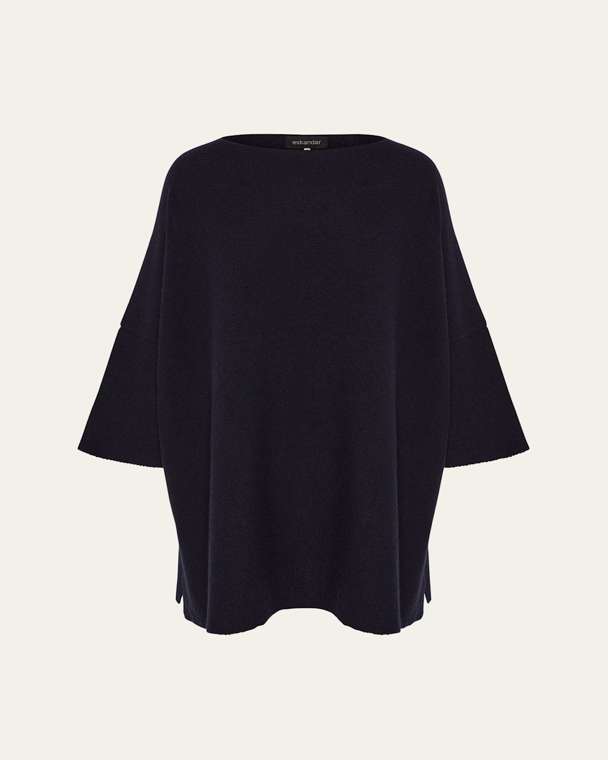 Slash-Neck 3/4-Sleeve Sweater With Slits (Long Plus Length)