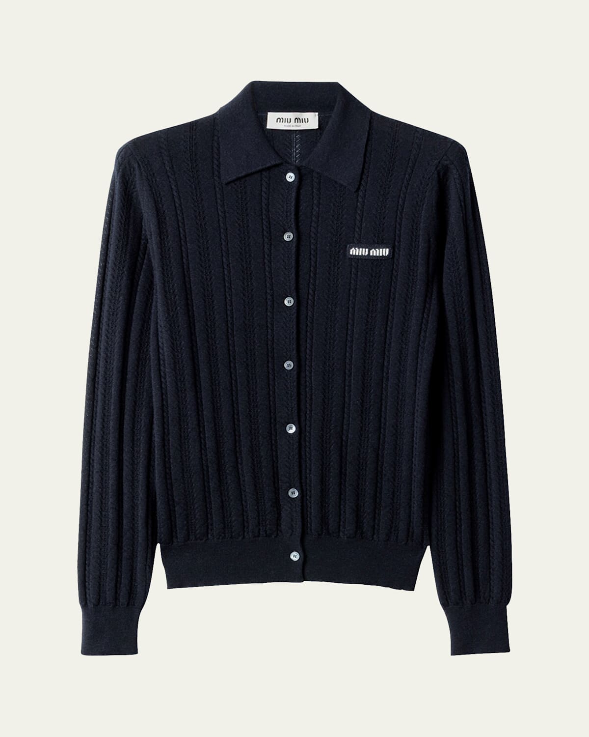 Miu Miu Openwork Cashmere Knitwear With Ribbed Cuffs And Hem In Blue