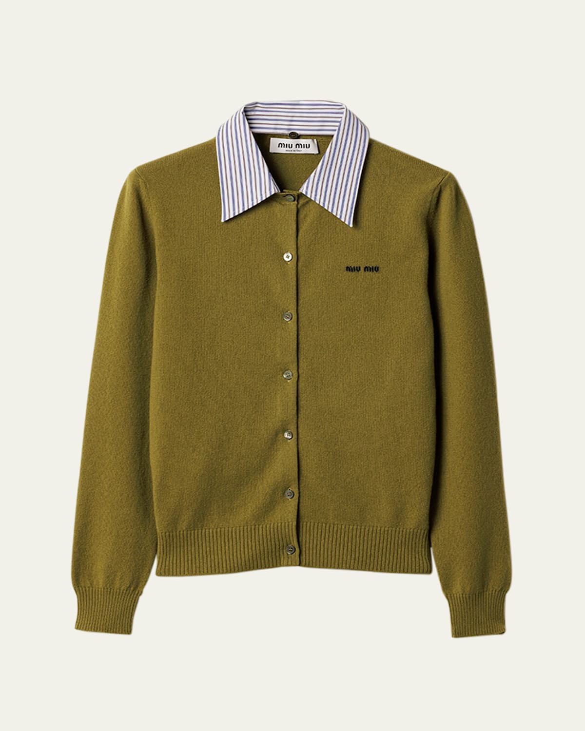 Miu Miu Collared Cashmere Cardigan In Brown