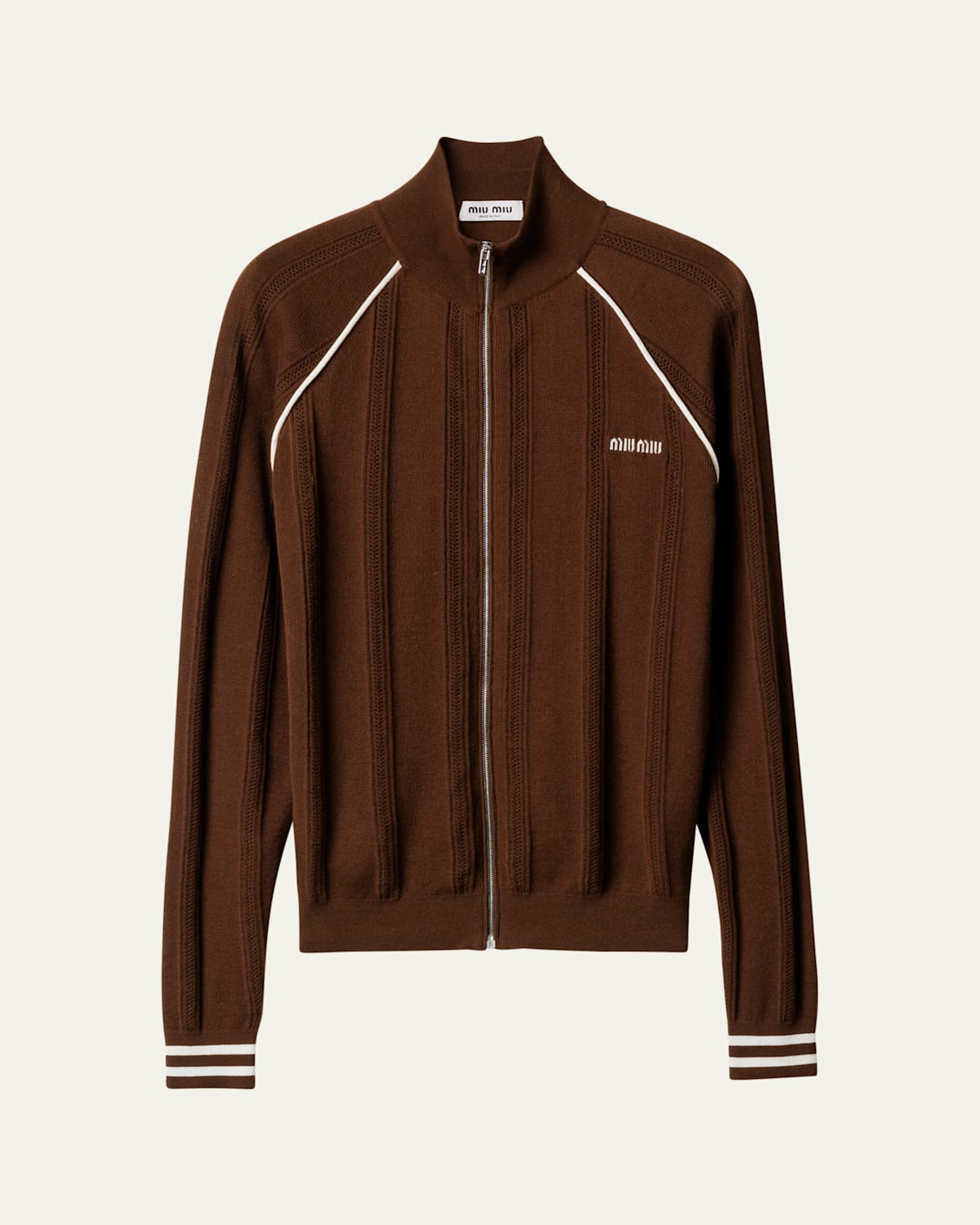 Cotton Piping Zip-Up Cardigan