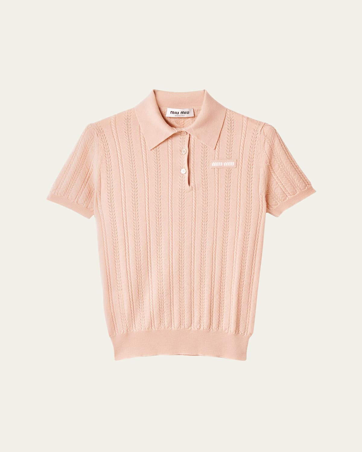 Miu Miu Cashmere Pointelle Cable-knit Polo In Orange