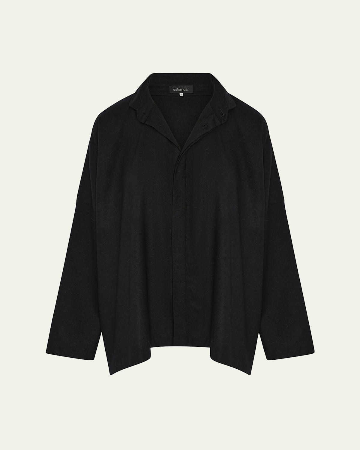 Eskandar Wide A-line Shirt With Open Standup Collar (mid Plus Length)