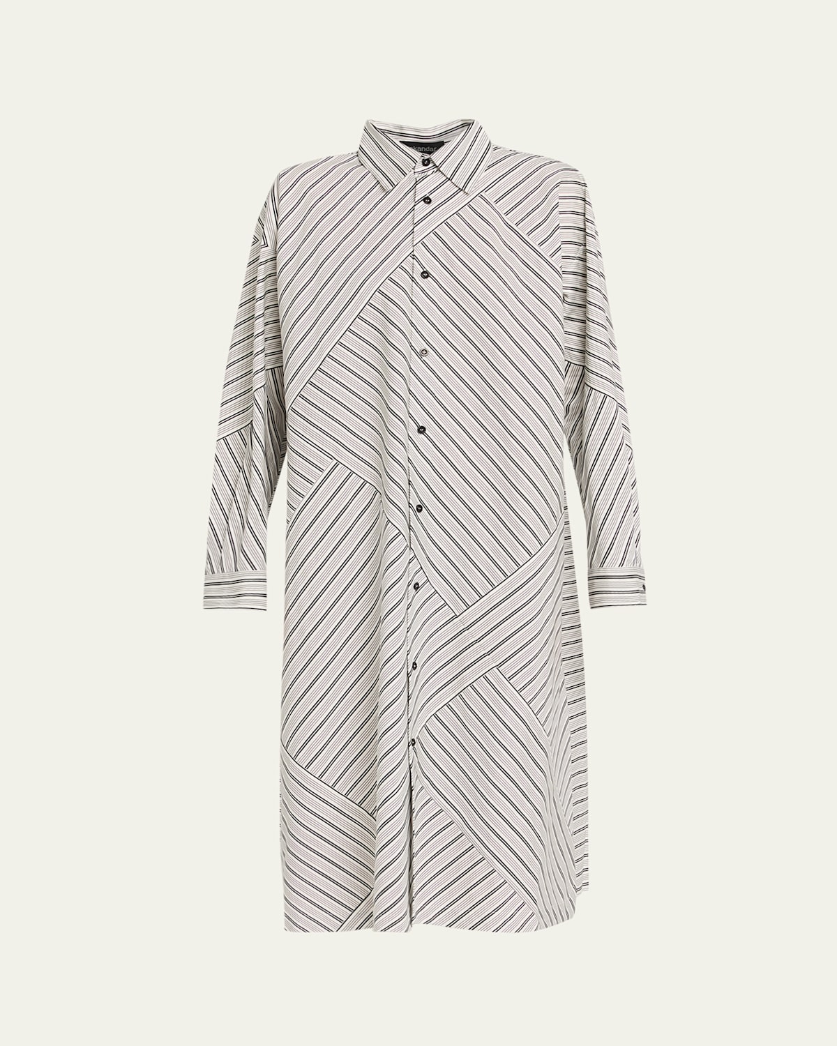 Slim A-Line Long-Sleeve Midi Shirtdress With Collar And Stepped Insert