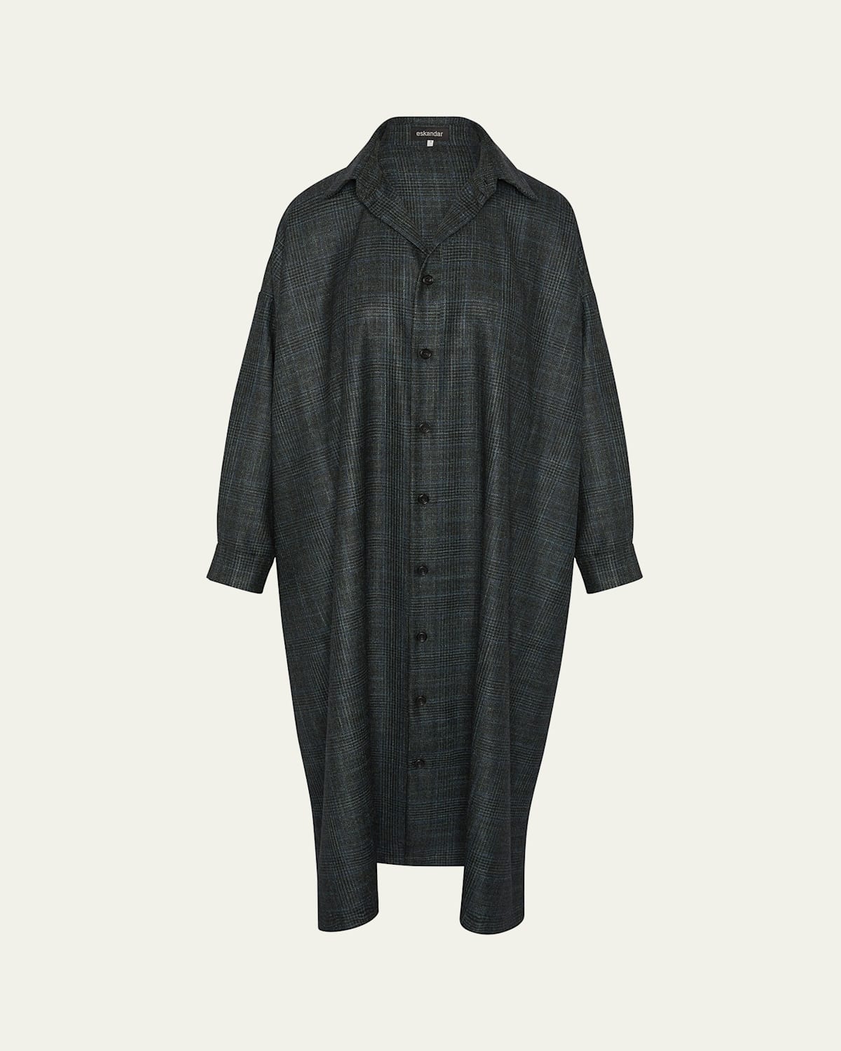 Eskandar Wide A-line Midi Shirtdress With Collar In Green