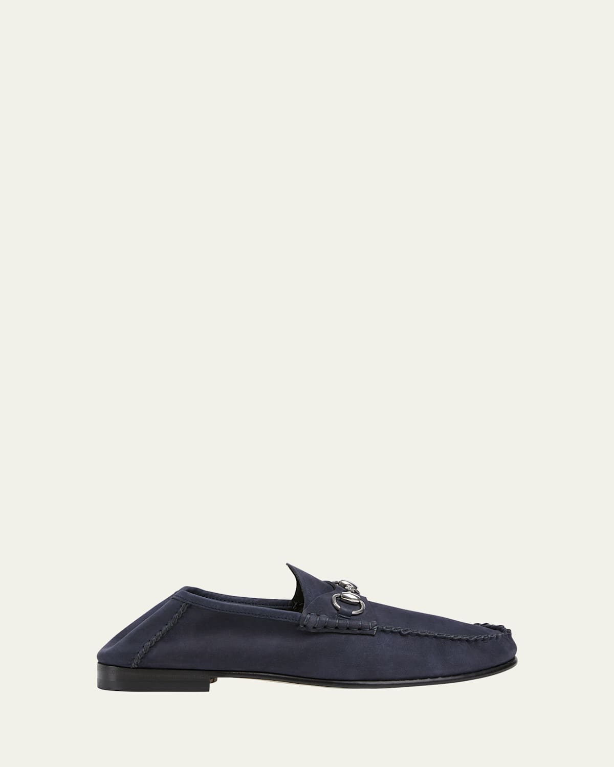 Gucci Round Toe Loafers With Metal Buckle Detail In Blue