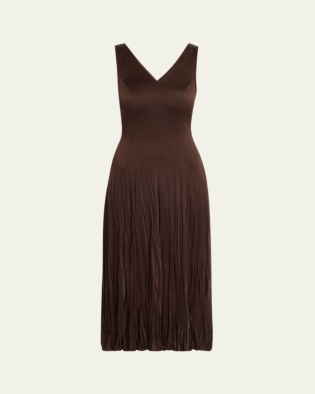Crushed Satin V-Neck Sleeveless Dress