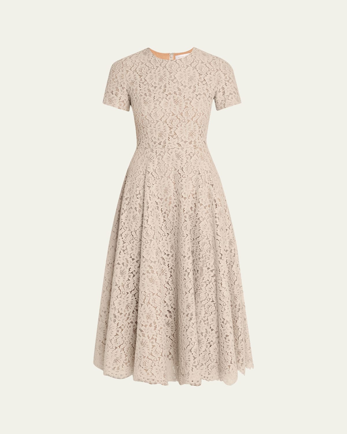 Michael Kors Lace Short-sleeve Midi Dance Dress In Gray