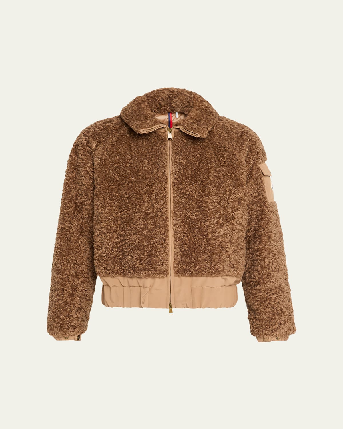 Moncler Coligny Teddy Short Down Jacket In Brown