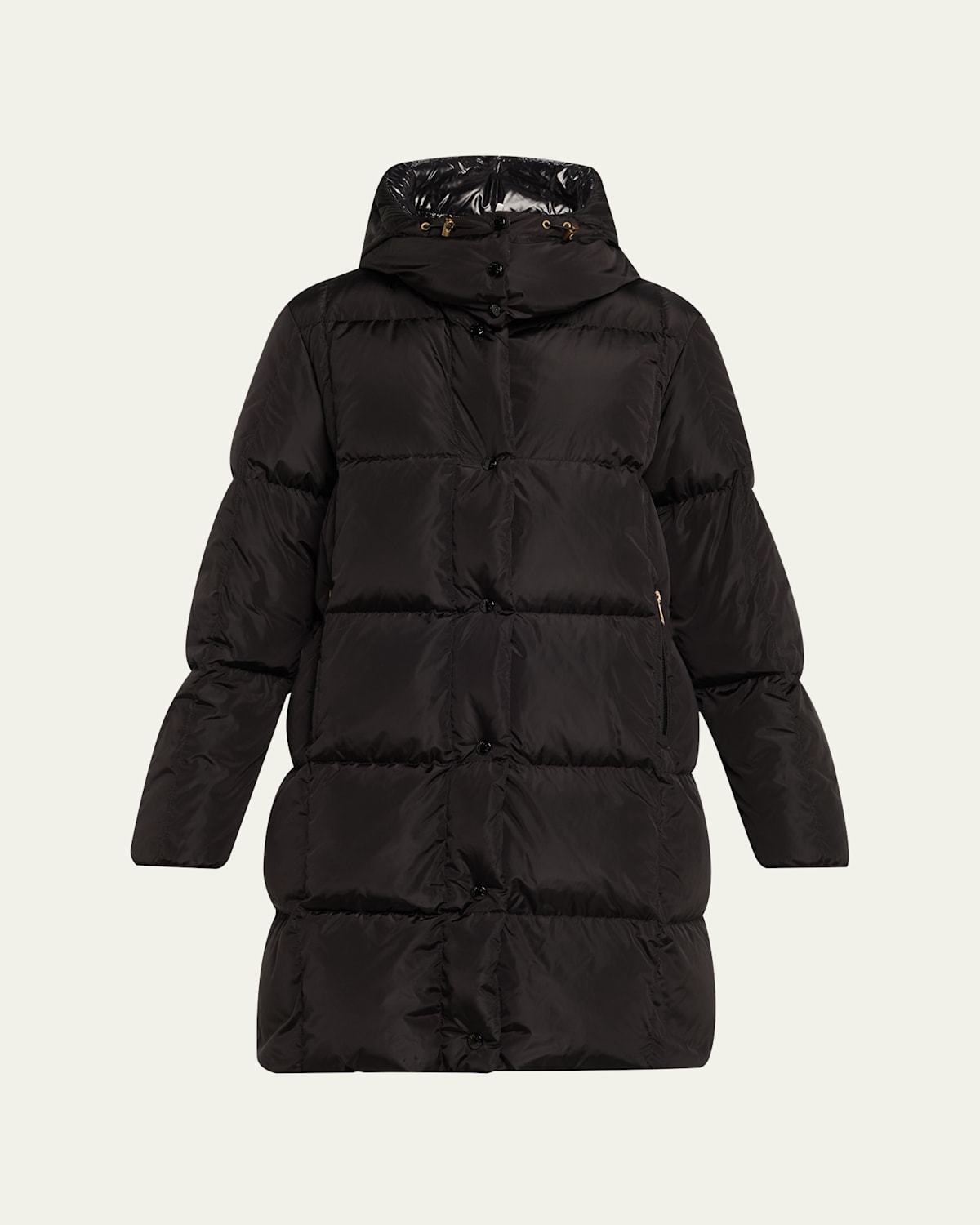 Moncler Litte Long Down Puffer Coat With Detachable Hood In Black