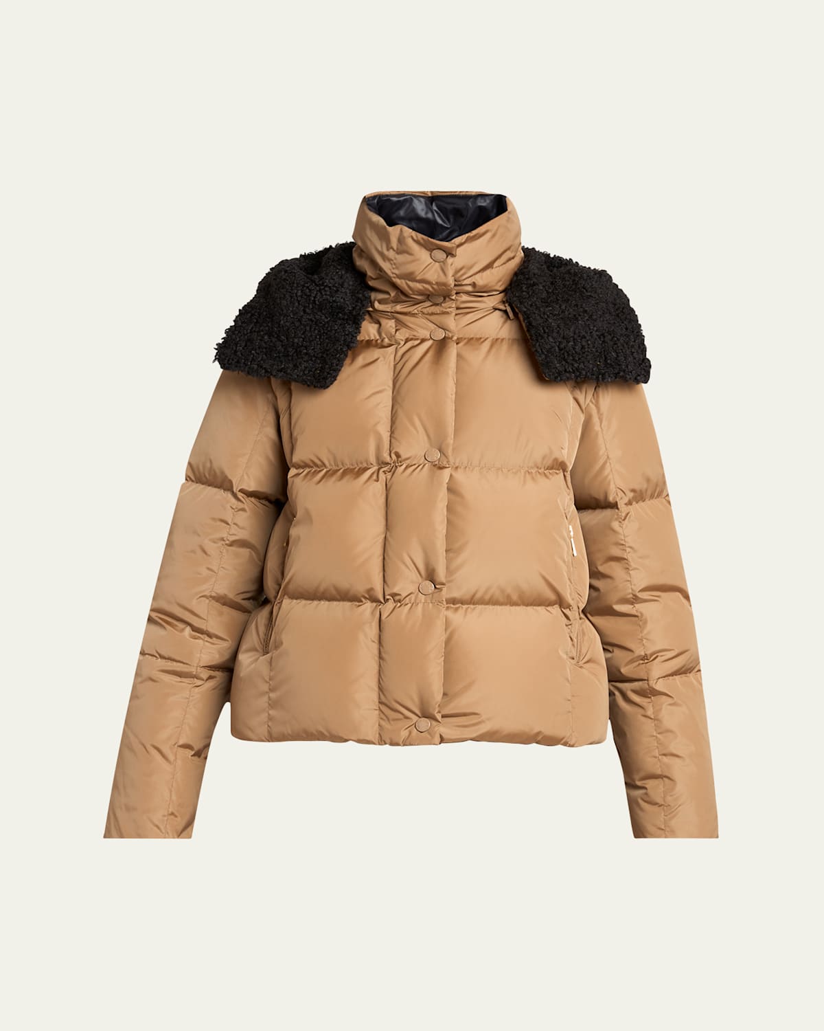 Moncler Castelnou Square-quilted Short Down Jacket With Detachable Hood In Neutral