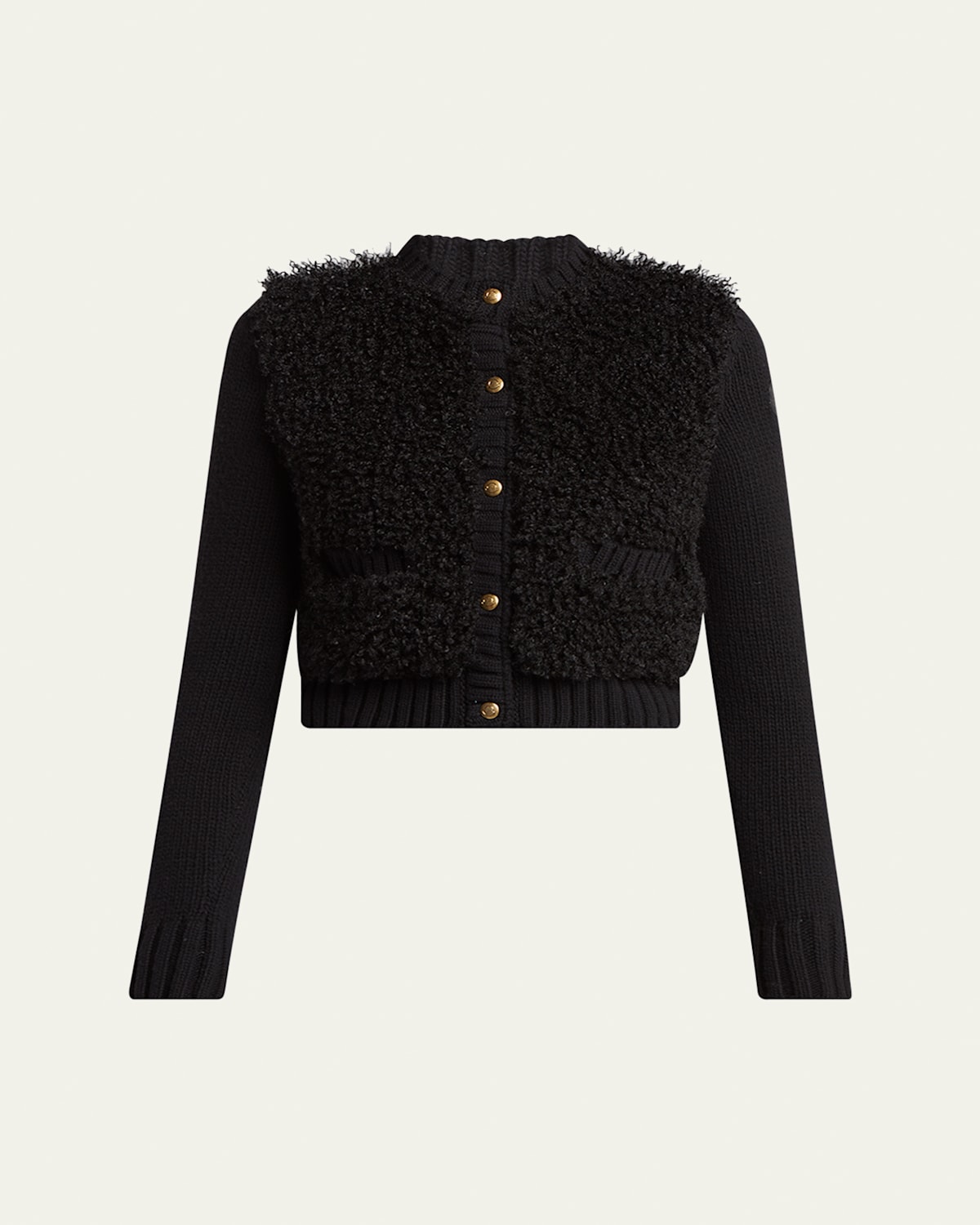 Moncler Combo Curly Wool-blend Cardigan In Black
