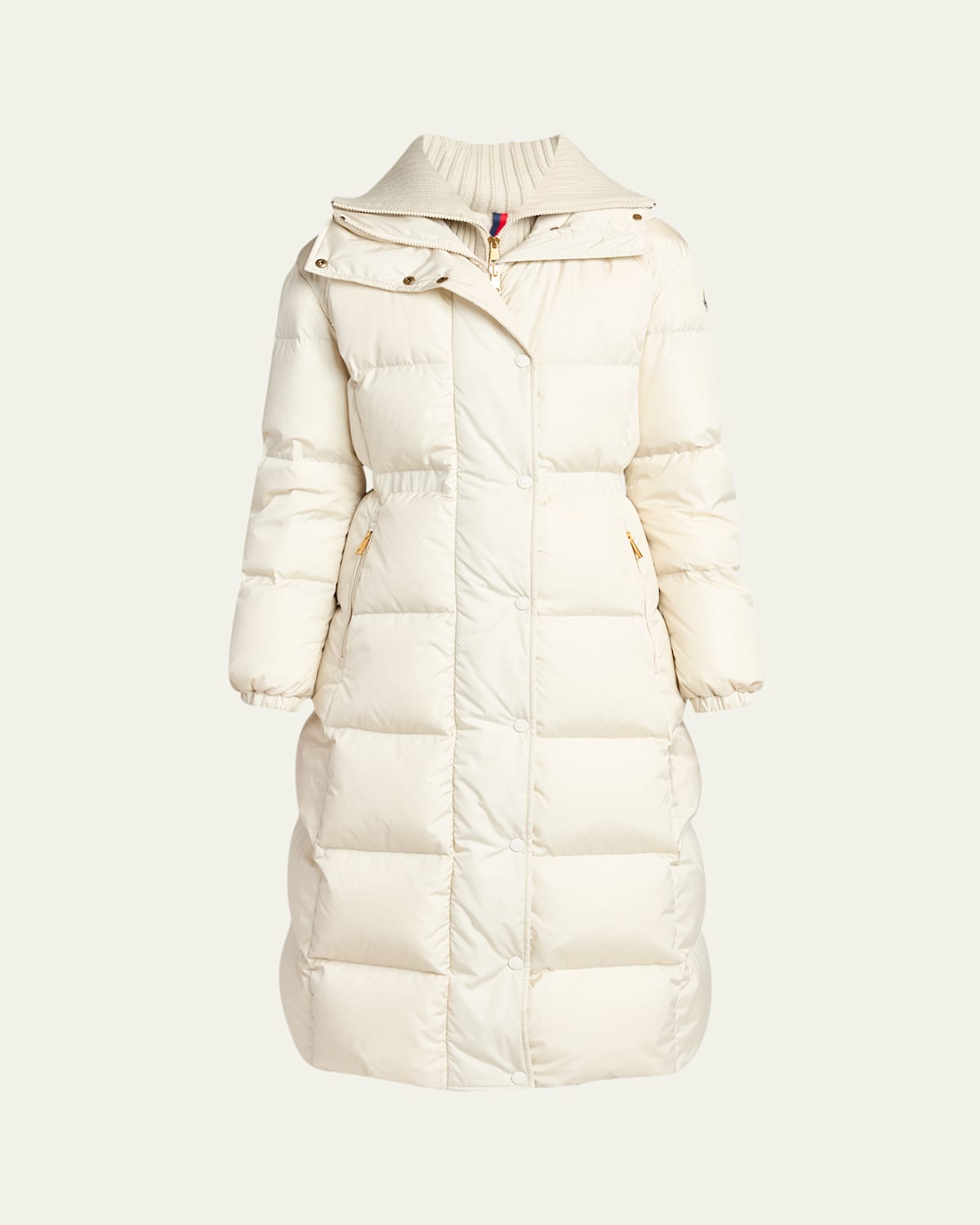 Moncler Chamer Long Hooded Down Coat With Detachable Dickey In White